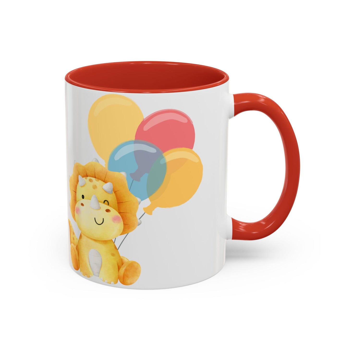 Happy Birthday Accent Coffee Mug - Cute Dinosaur with Balloons - Fun Celebration Drinkware
