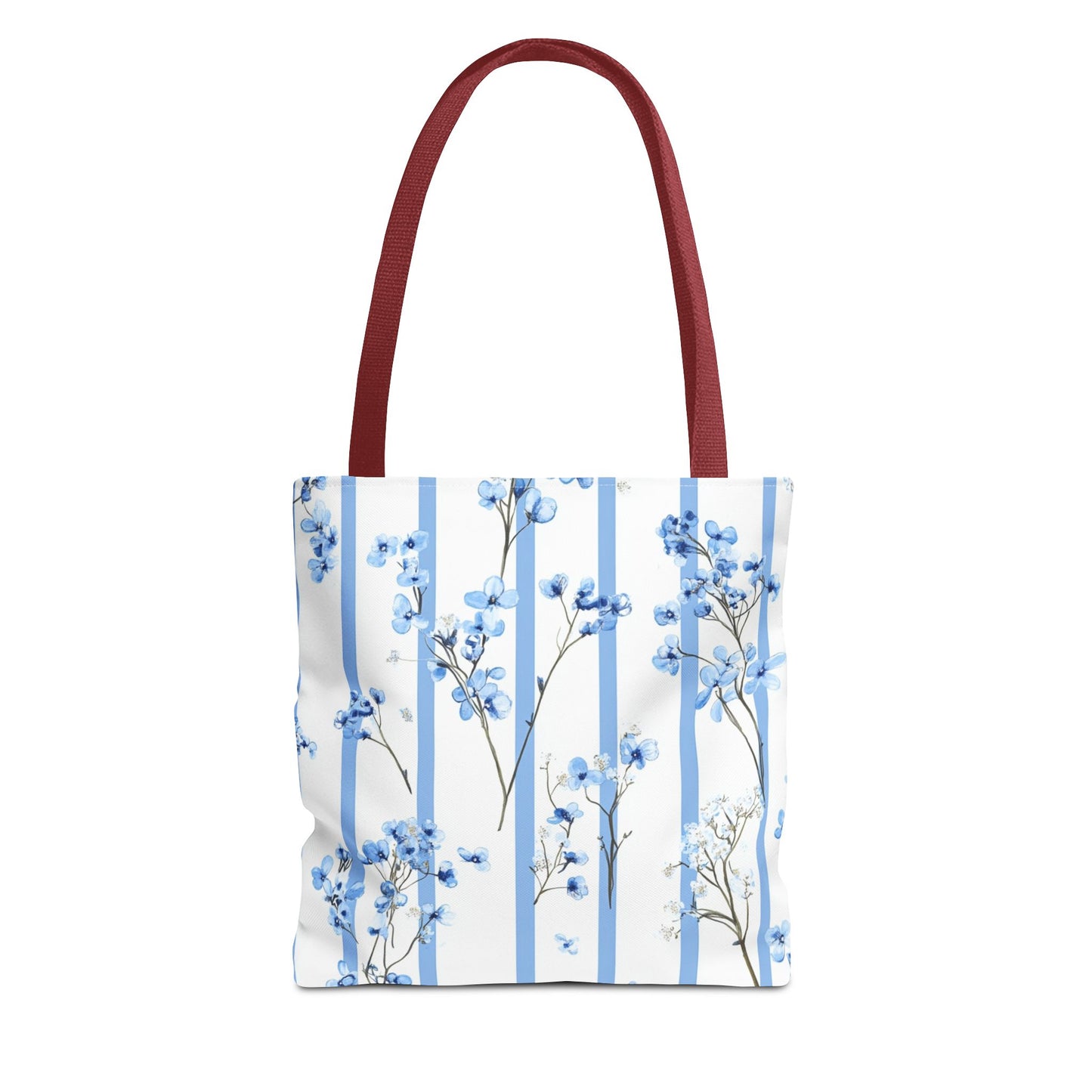 Floral Blue Striped Tote Bag - Stylish Beach Carryall, Reusable Grocery Tote, Gift for Her, Spring Floral Bag, Everyday Handbag