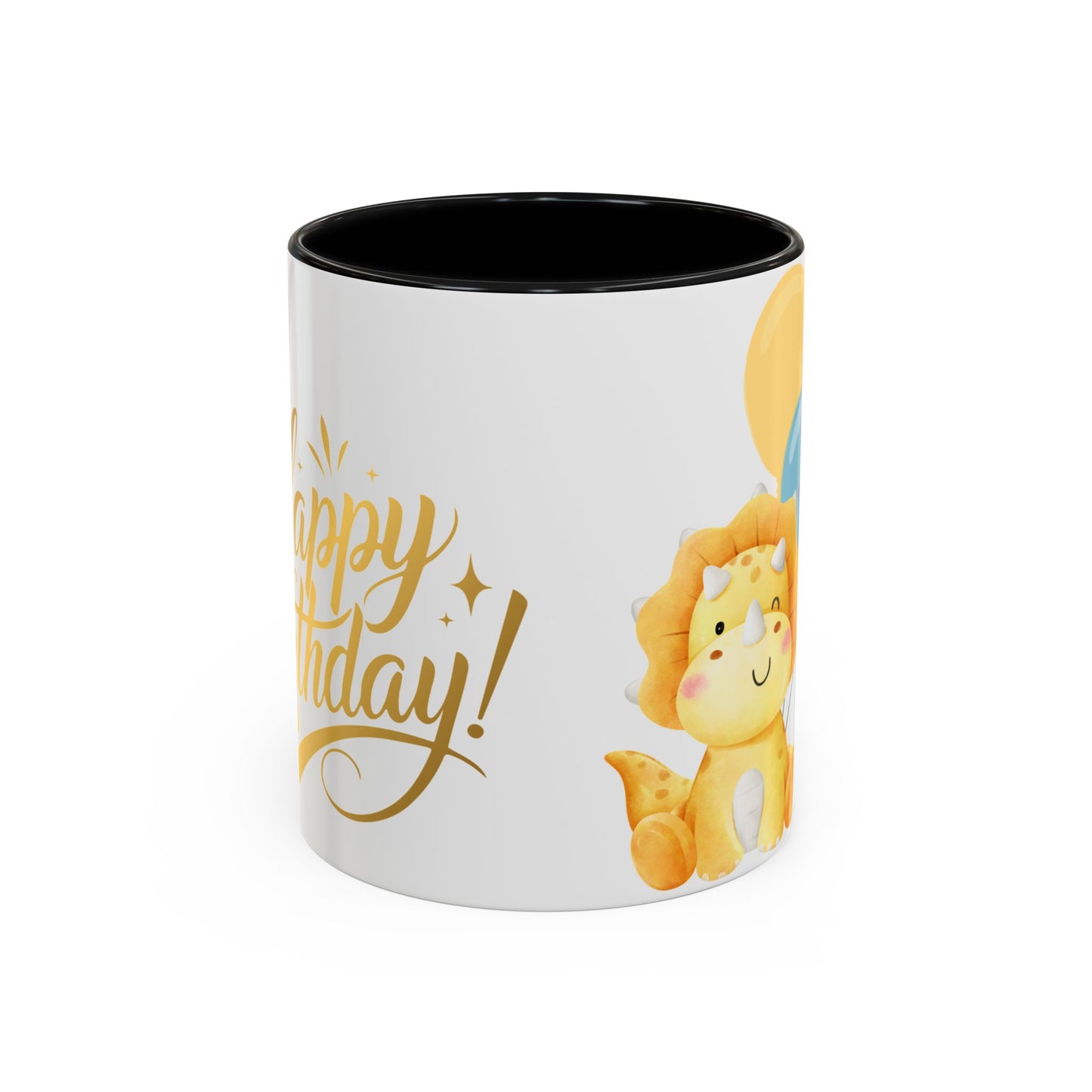 Happy Birthday Accent Coffee Mug - Cute Dinosaur with Balloons - Fun Celebration Drinkware