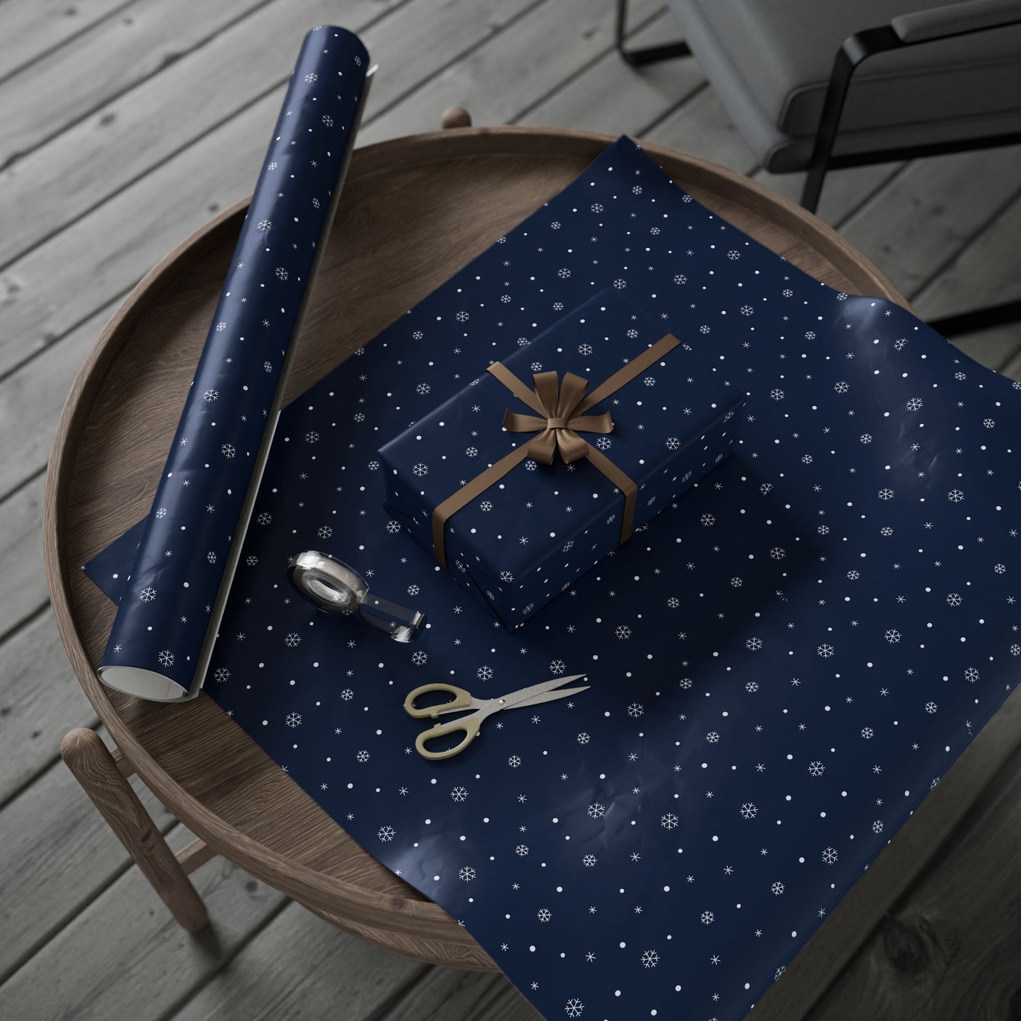 Navy Blue Snowflake Wrapping Paper, Festive Gift Wrap for Holidays, Christmas, Birthday, Winter Celebration, Eco-friendly Decorative Paper