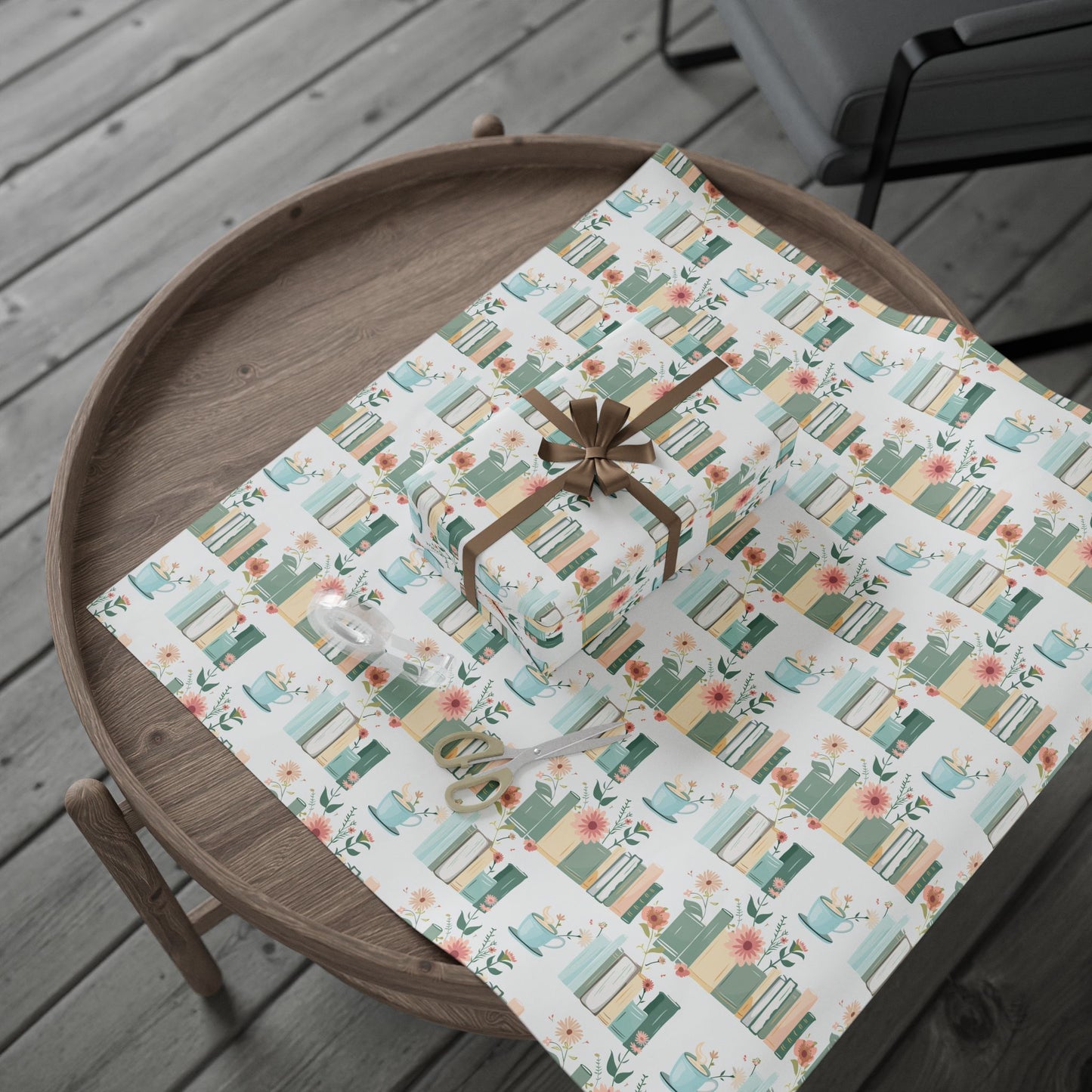 Botanical Book Themed Wrapping Paper - Book Lovers Gift Wrap, Floral Gift Paper for Birthdays, Anniversaries, Baby Showers, Literary Parties