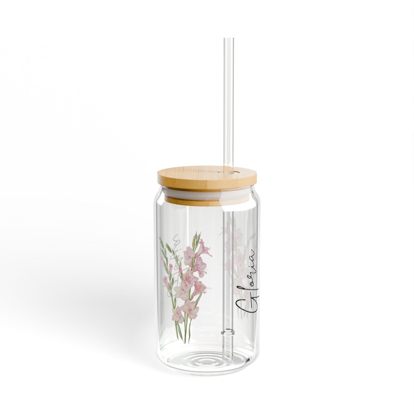 Floral Sipper Glass, Personalized Drinkware, Eco-friendly Beverage Container, Gift for Her, Summer Coolers, Wedding Favors, Floral Decor