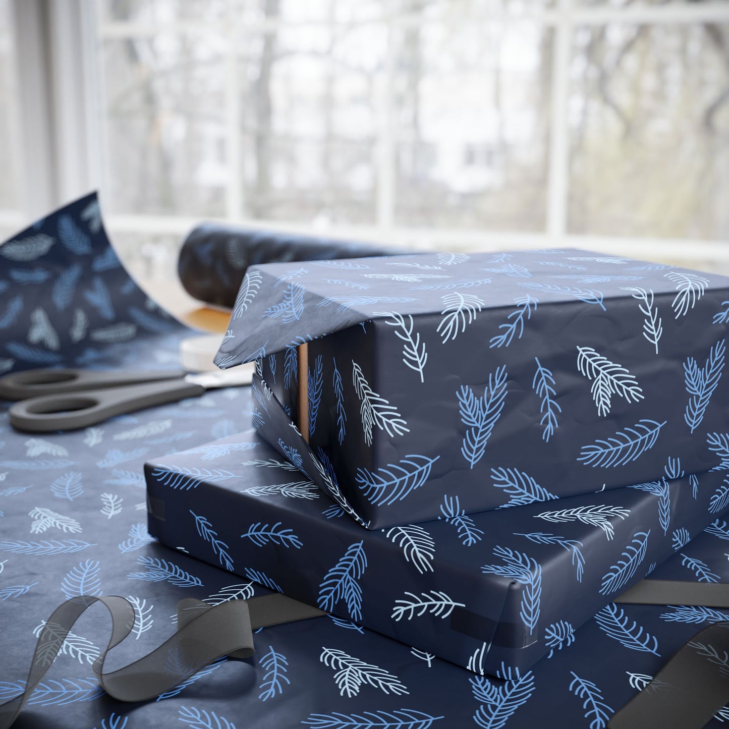 Elegant Floral Wrapping Paper, Gift Wrap for Birthdays, Holidays, Special Occasions, Eco-Friendly, Blue and White Design