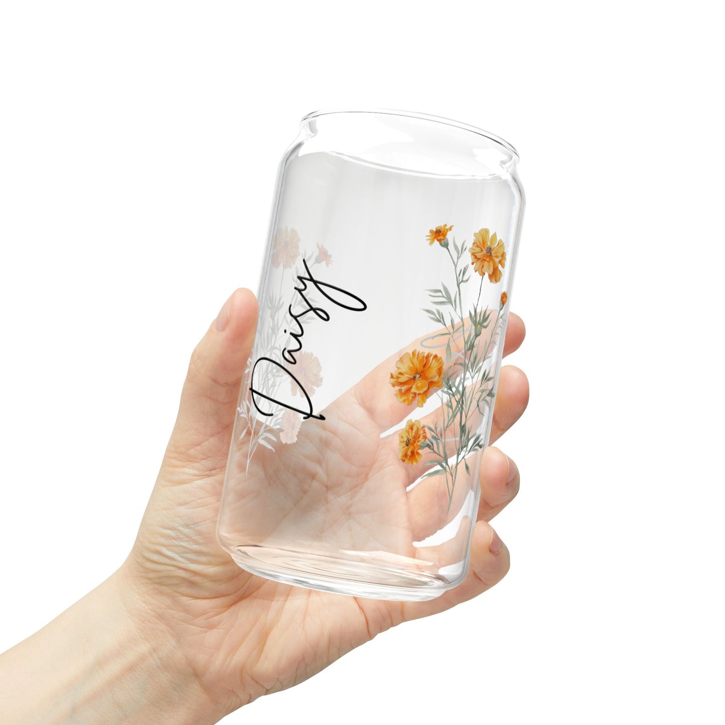 Floral Sipper Glass, 16oz | Eco-friendly Drinkware, Personalized Gift, Summer Beverage Tumbler, Wedding Favor, Home Decor