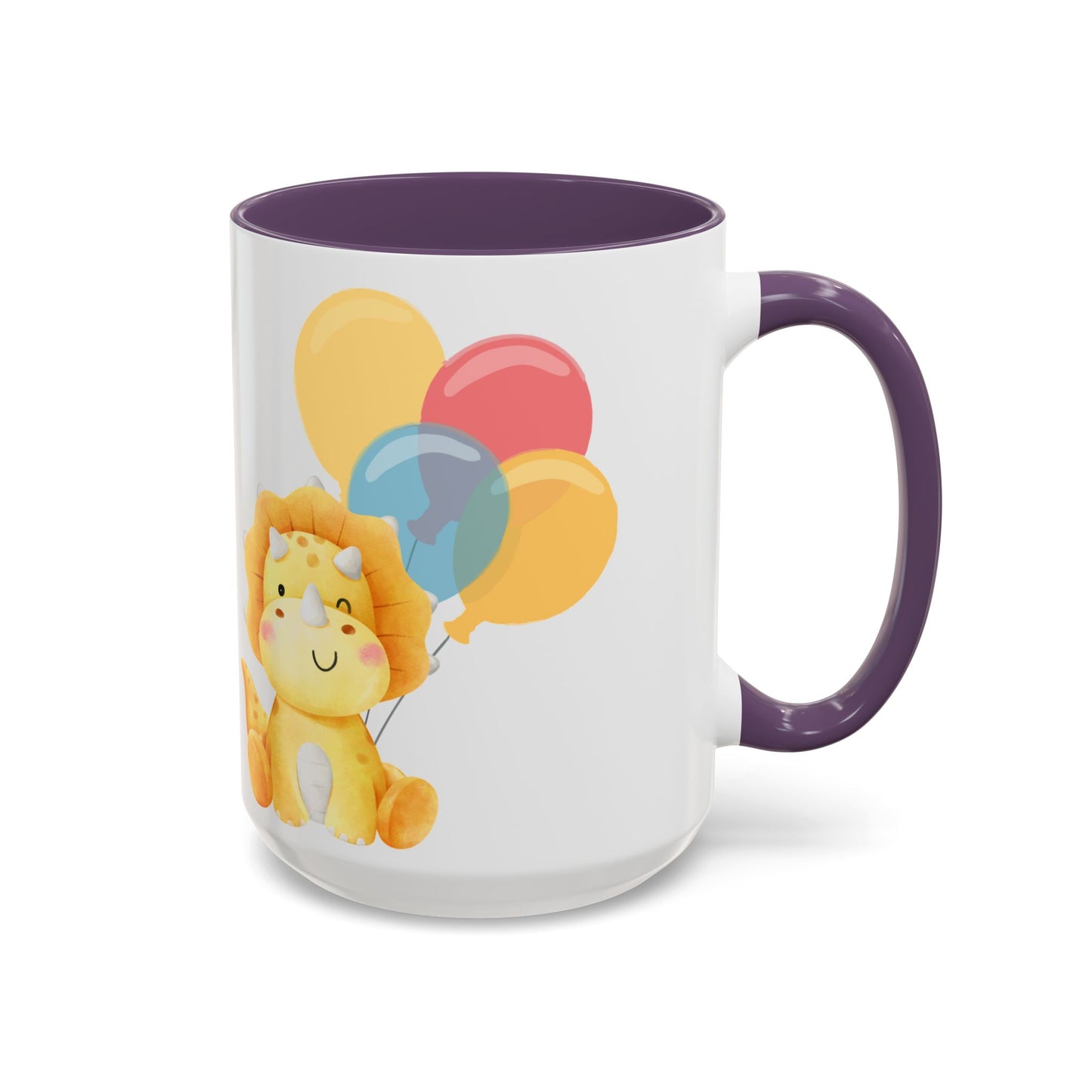 Happy Birthday Accent Coffee Mug - Cute Dinosaur with Balloons - Fun Celebration Drinkware