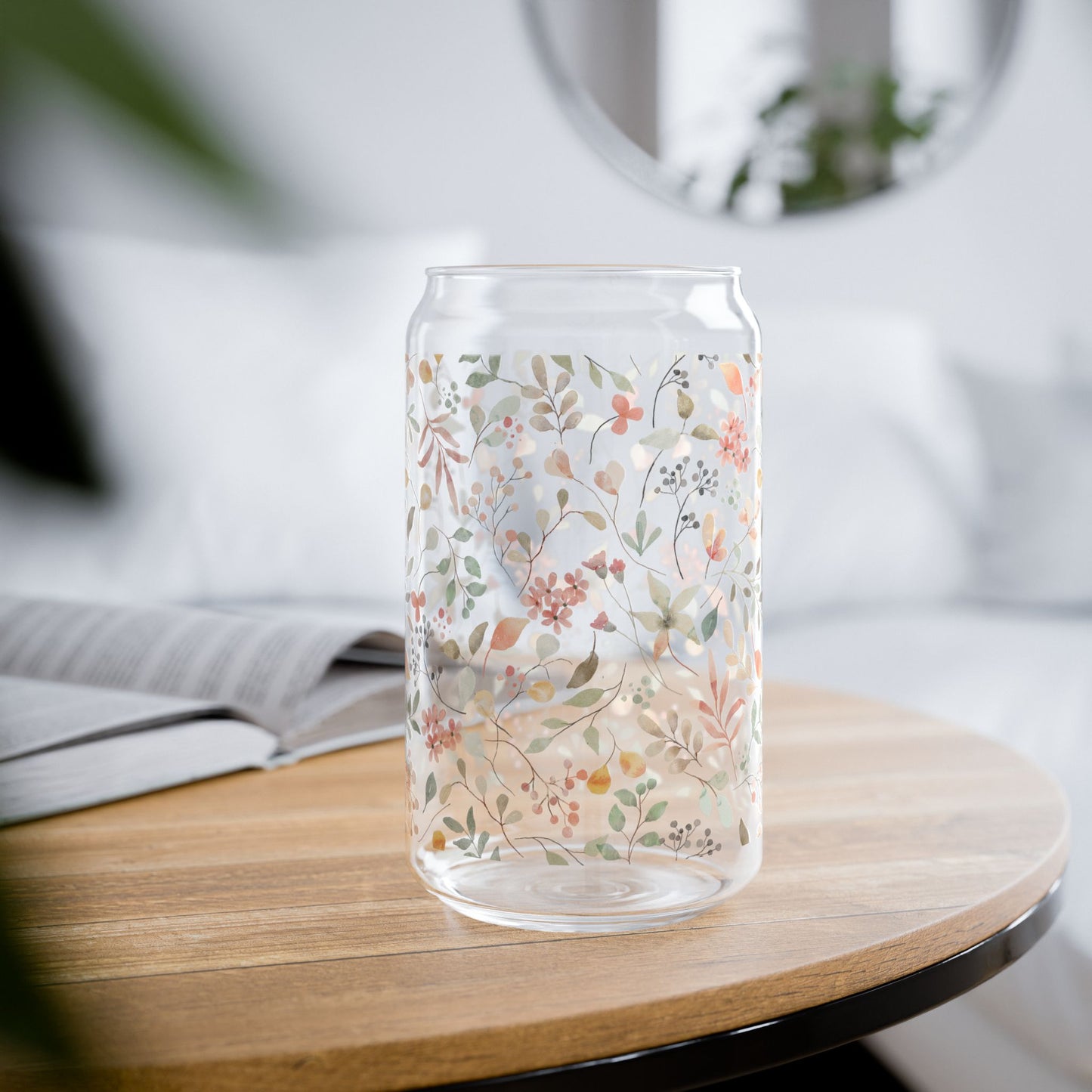 Floral Sipper Glass, 16oz Water Bottle, Eco-Friendly Drinkware, Botanical Straw Jar, Gift for Garden Lovers, Party Essential
