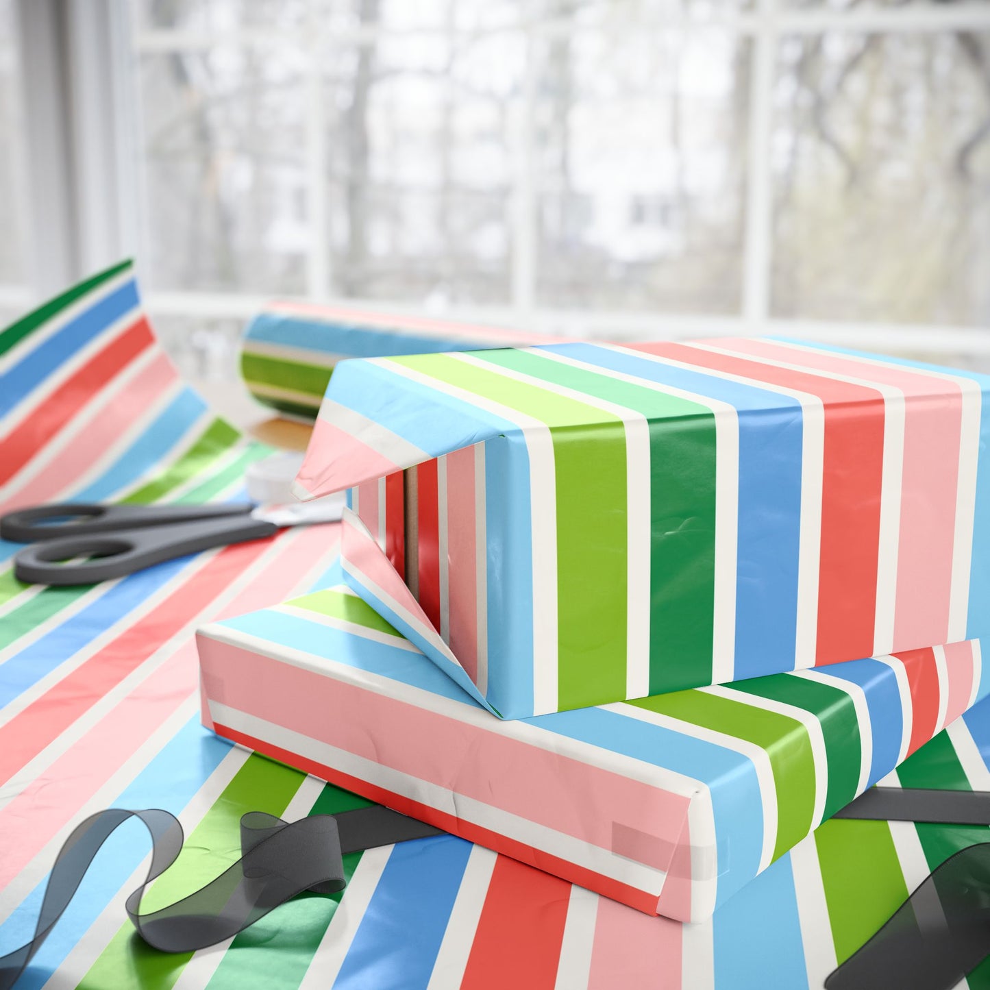 Colorful Striped Wrapping Paper, Gift Wrap for Birthdays, Holidays, Baby Showers, Eco-Friendly, Creative Gifting, Versatile Use
