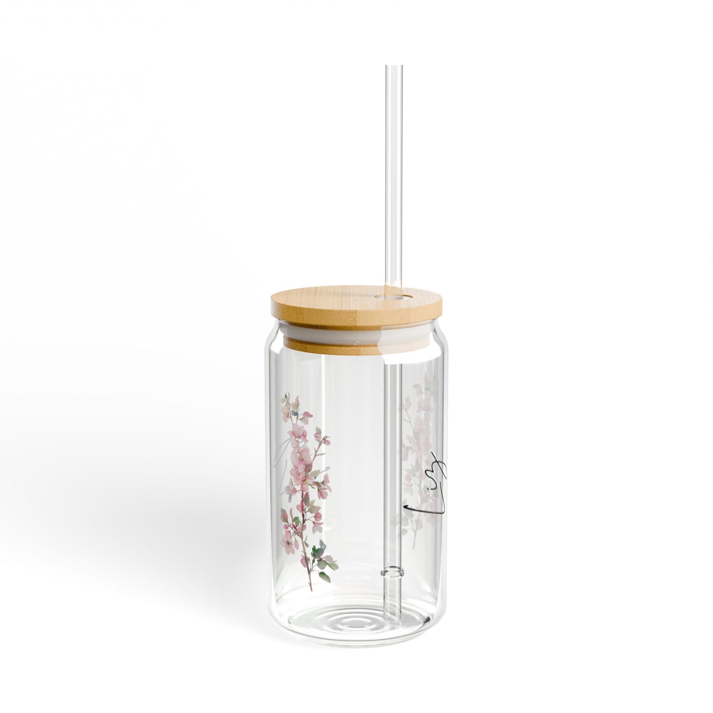 Floral Personalized Sipper Glass, Custom Drinkware, Eco-Friendly Beverage Container, Perfect for Weddings, Parties, Gifts