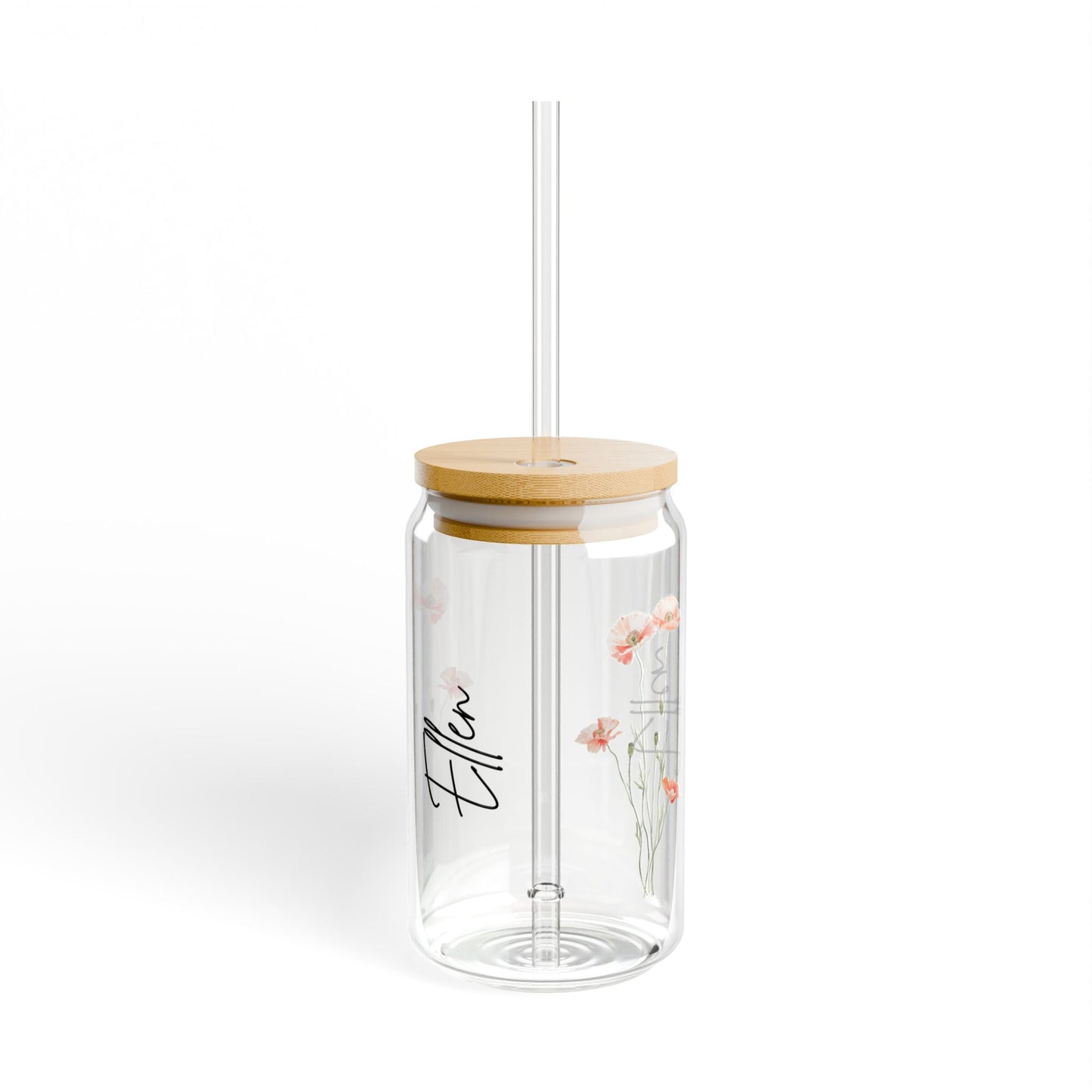 Personalized Floral Sipper Glass, 16oz Drinkware, Eco-Friendly Water Bottle, Cute Gift, Home Decor, Customizable