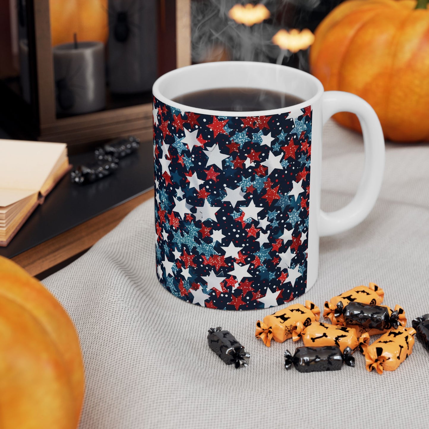 Patriotic Star Ceramic Mug, Coffee Cup, Tea Mug, Gifts for Her, Independence Day, American Flag Inspired