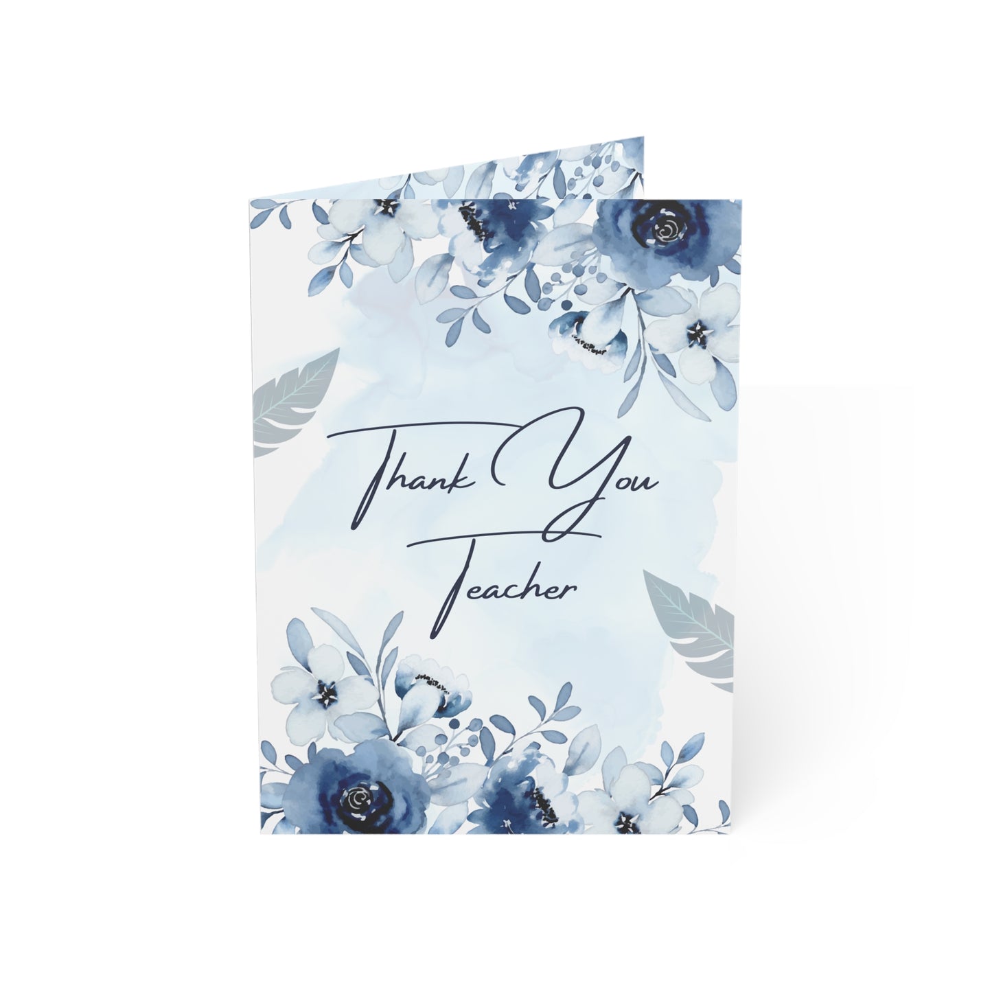 Floral Thank You Cards - Teacher Appreciation, Greeting Card Set, Blue Flower Stationery, Birthday, Wedding, Office Supplies