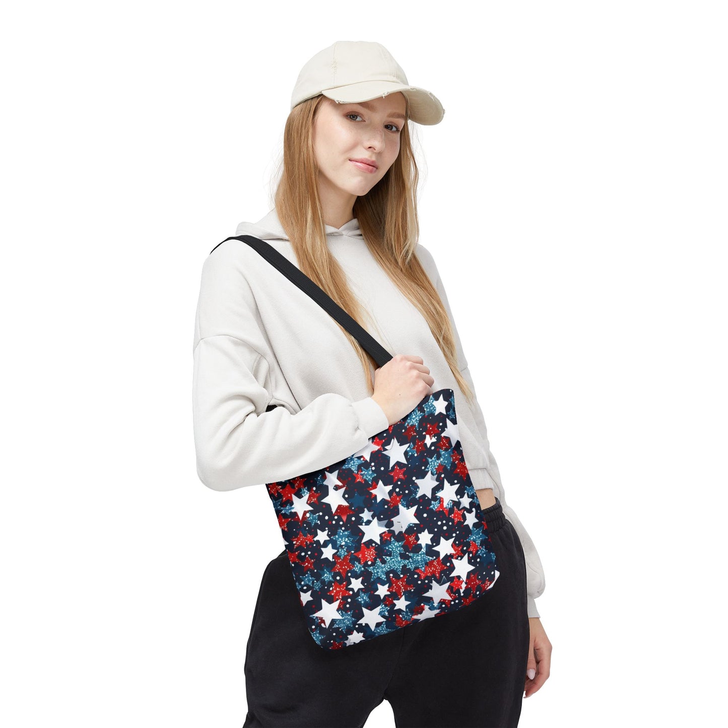 Patriotic Stars Tote Bag, Stylish Grocery Bag, Beach Tote, Gift for Her, USA Flag, Summer Accessory
