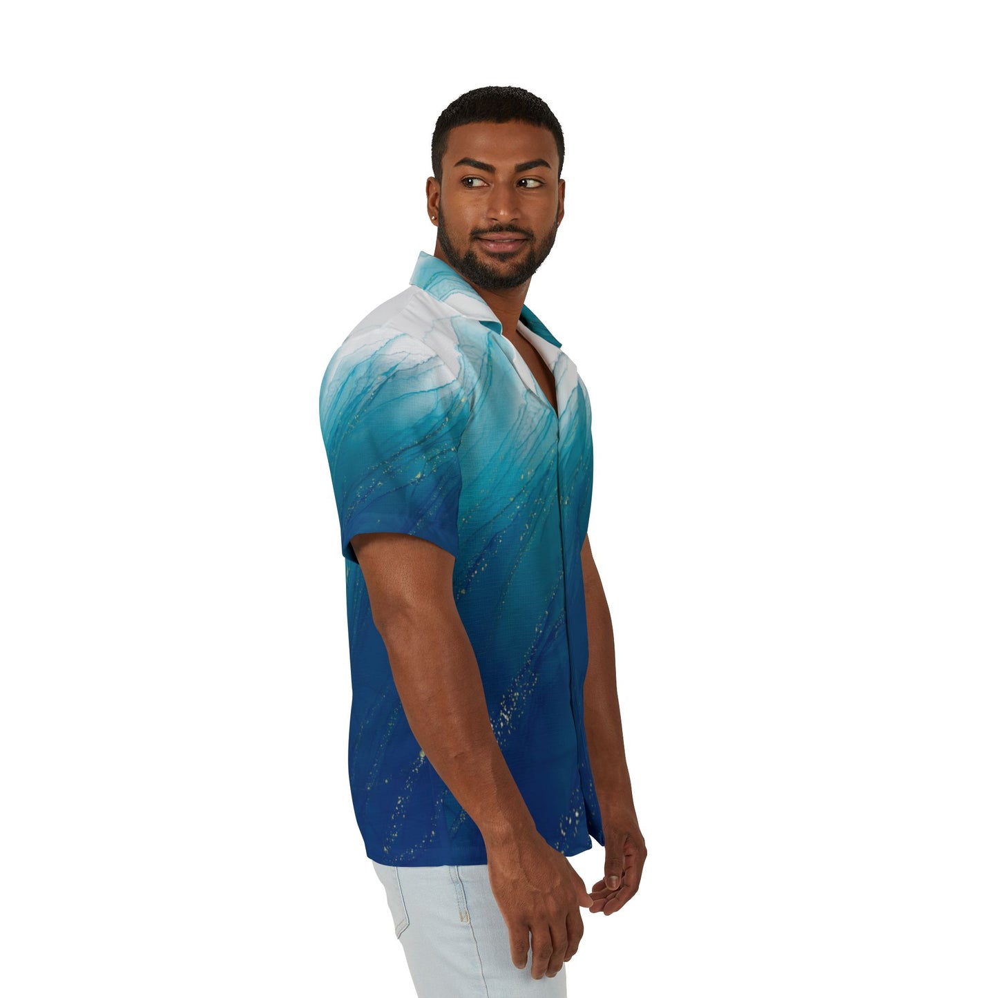 Men's Hawaiian Shirt - Ocean Wave Print, Perfect for Beach Days, Luau Parties, Tropical Vacations, Summer Gatherings, Casual Weekend Wear