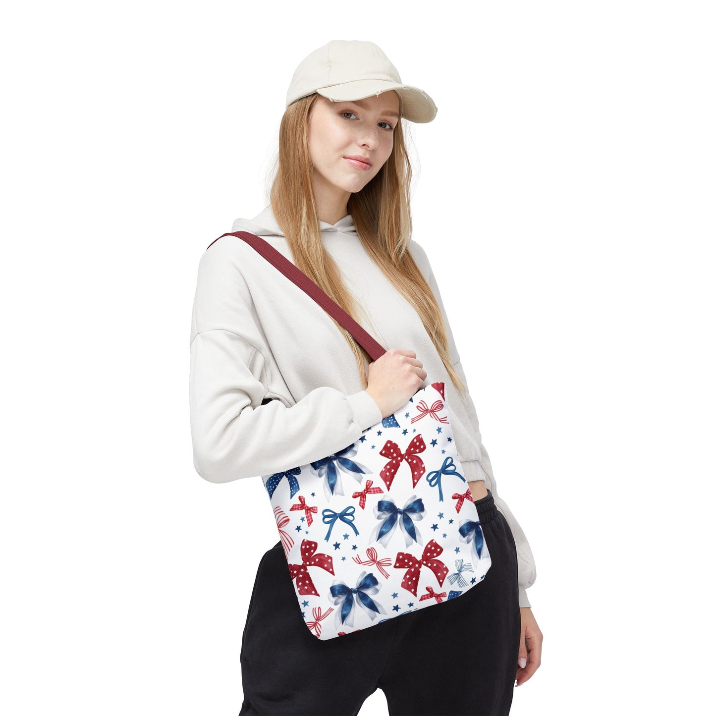 Patriotic Tote Bag with Bows, Versatile Shopping Bag, Holiday Gift Tote, Stylish All-Purpose Bag, Independence Day Accessory, Gift for Her
