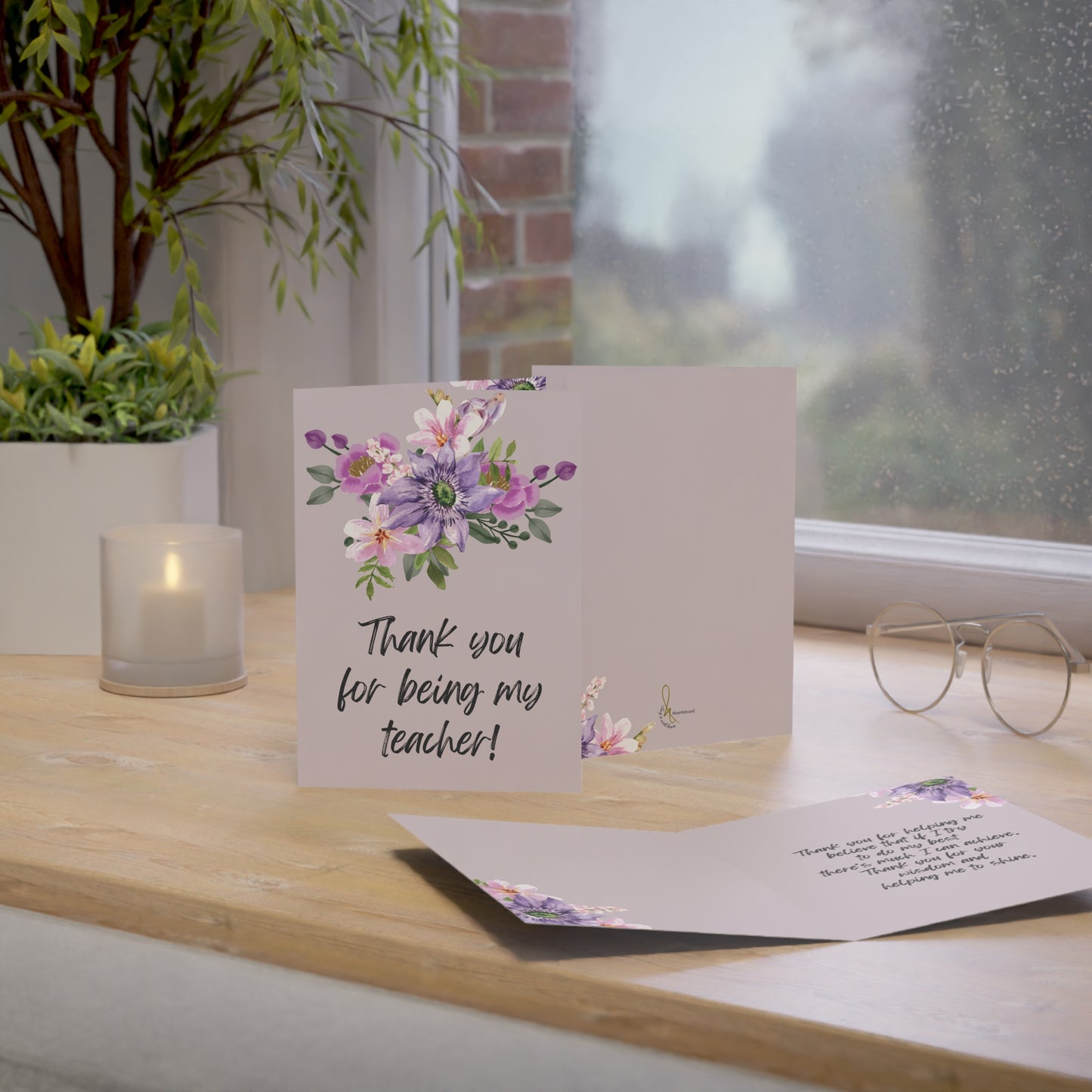 Floral Teacher Appreciation Greeting Cards | Thank You Cards for Teachers | Thank You Notes | Birthday Cards | Set of 1-50