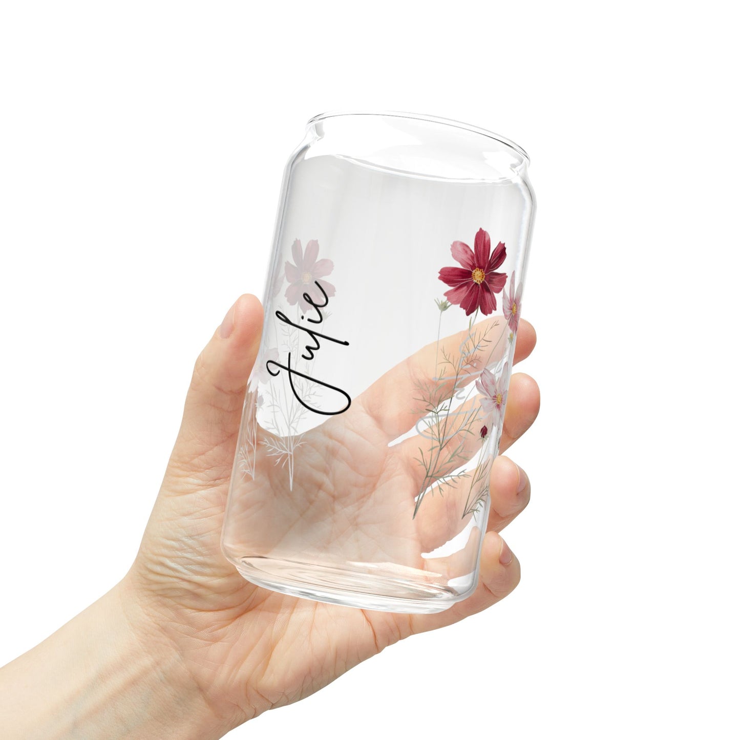 Floral Sipper Glass with Bamboo Lid, Eco-Friendly Drinkware for Summer, Personalized Beverage Jar for Gifts, Reusable Glass, Party Favor