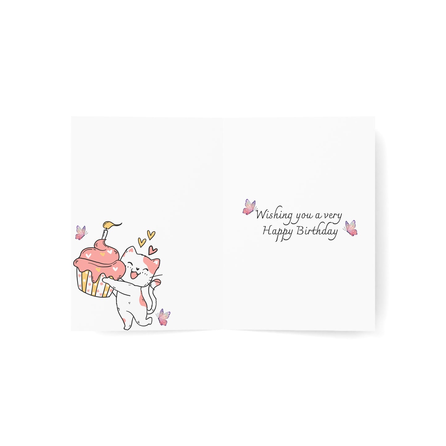 Cute Birthday Greeting Cards Set - 1, 10, 30, or 50pcs with Whimsical Cat and Cupcake Design