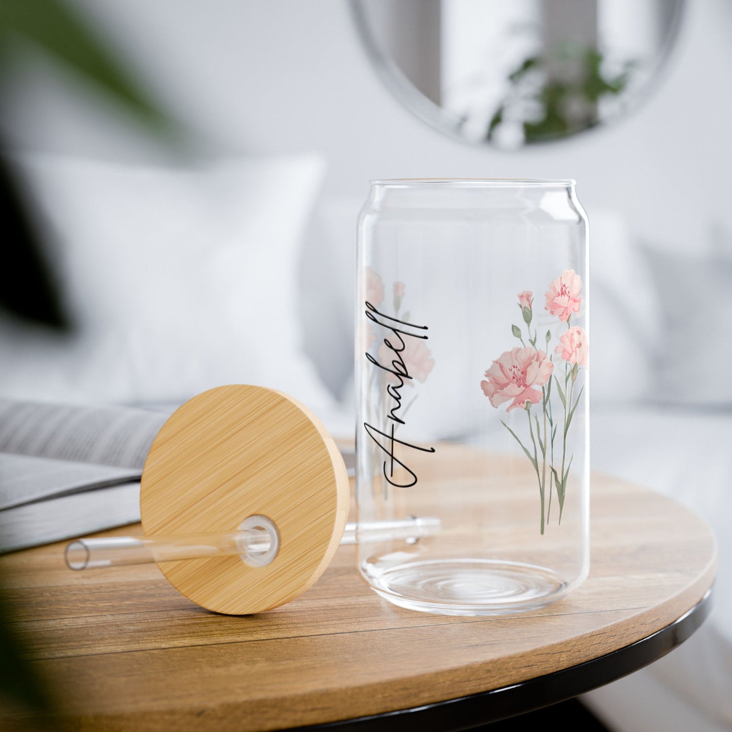Floral Sipper Glass - 16oz Hydration Jar, Reusable Drinkware, Eco-Friendly, Kitchen Decor, Personalized Gift, Summer Essentials