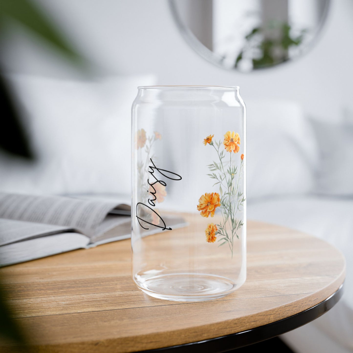 Floral Sipper Glass, 16oz | Eco-friendly Drinkware, Personalized Gift, Summer Beverage Tumbler, Wedding Favor, Home Decor