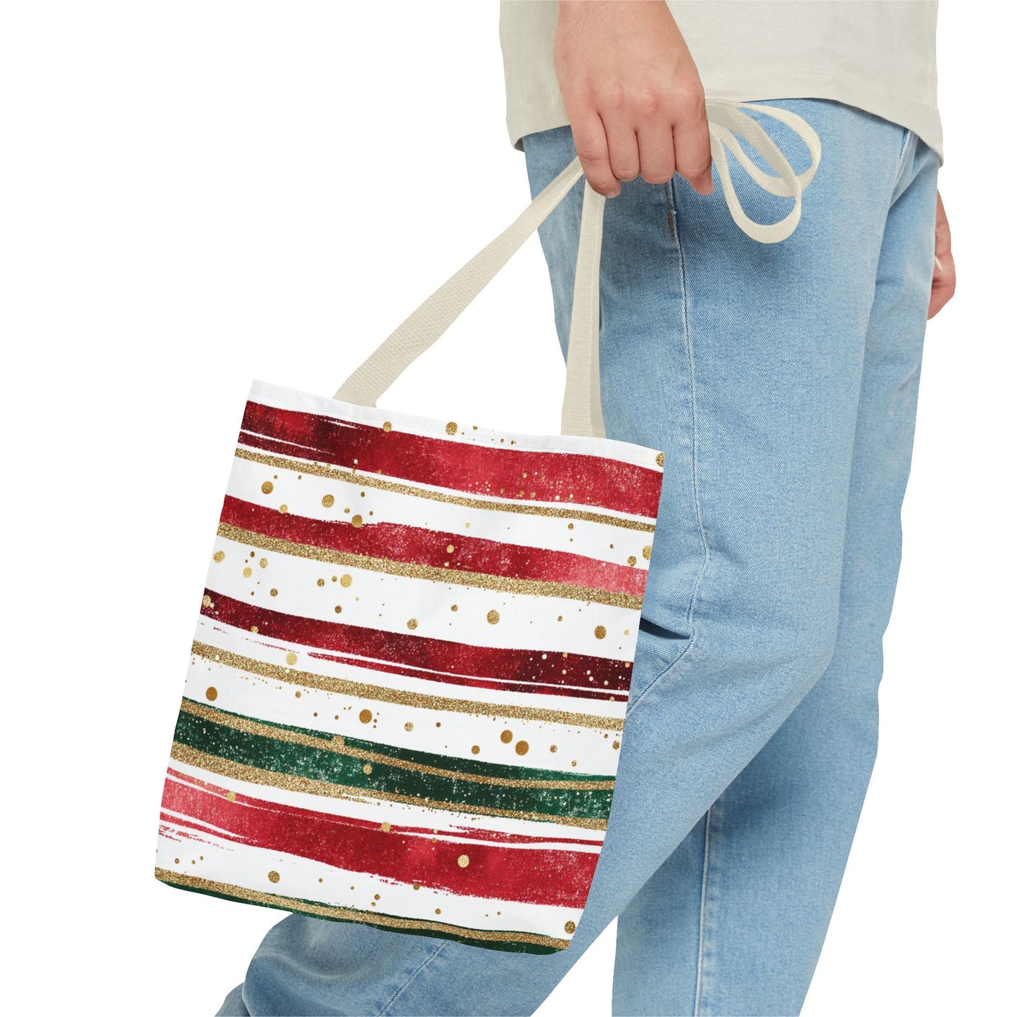 Festive Striped Tote Bag | Holiday Shopper, Gift Bag, Eco-Friendly Bag, Christmas Decor, Everyday Use