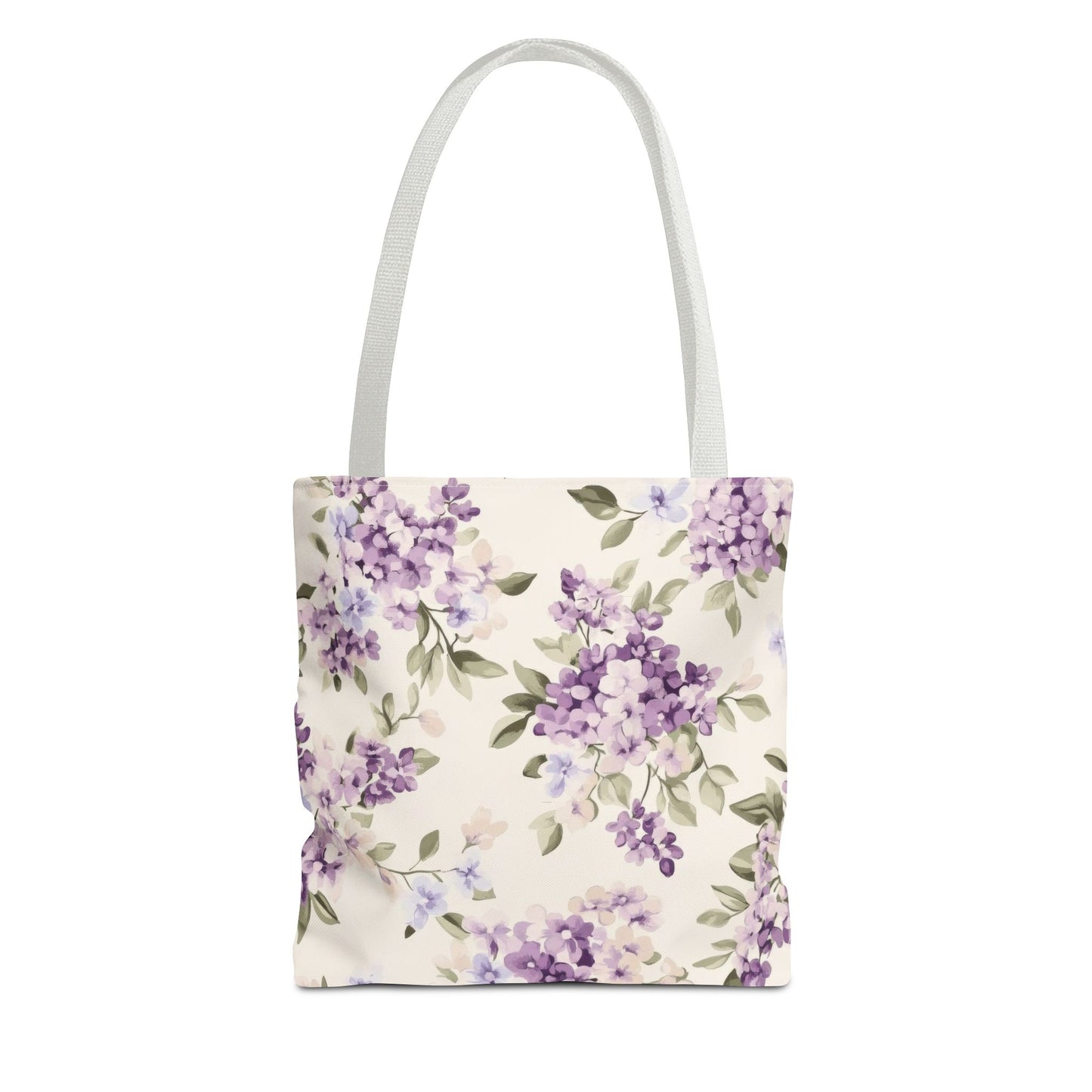 Floral Tote Bag, AOP Shopping Bag, Eco-Friendly Tote, Purple Flower Bag, Gift for Her, Reusable Market Bag, Spring Accessory