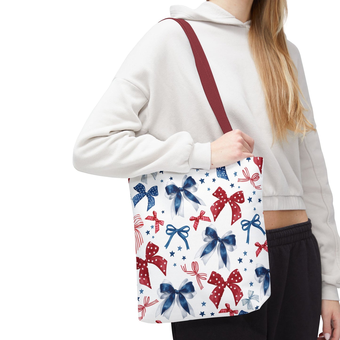 Patriotic Tote Bag with Bows, Versatile Shopping Bag, Holiday Gift Tote, Stylish All-Purpose Bag, Independence Day Accessory, Gift for Her