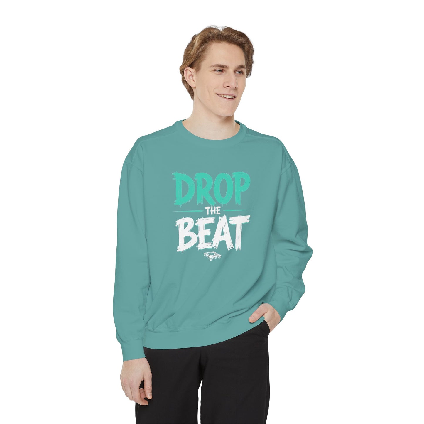 Drop the Beat Sweatshirt, Cozy Music Sweatshirt, Unisex Graphic Apparel, Perfect for Concerts, Unique Gift for Music Lovers