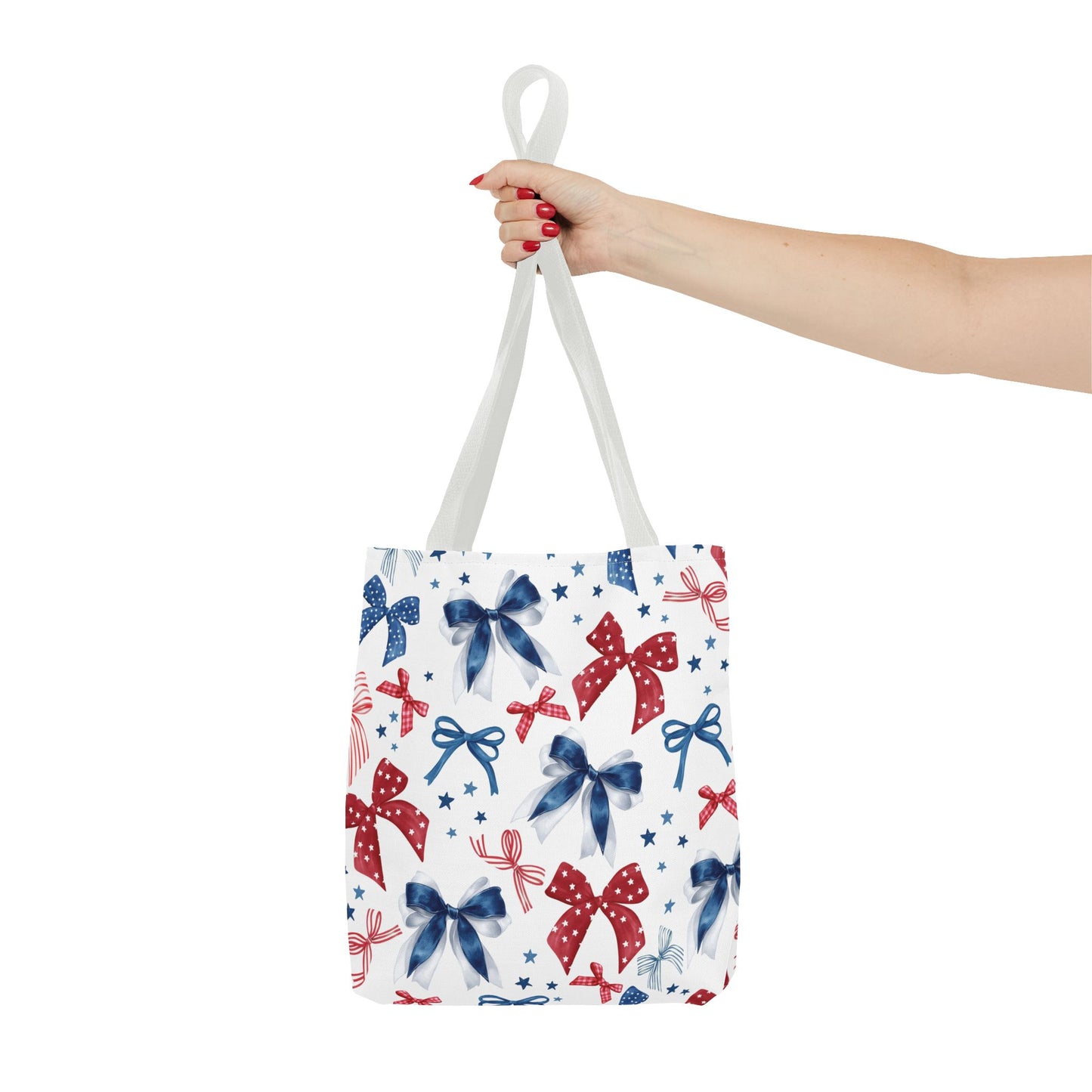 Patriotic Tote Bag with Bows, Versatile Shopping Bag, Holiday Gift Tote, Stylish All-Purpose Bag, Independence Day Accessory, Gift for Her