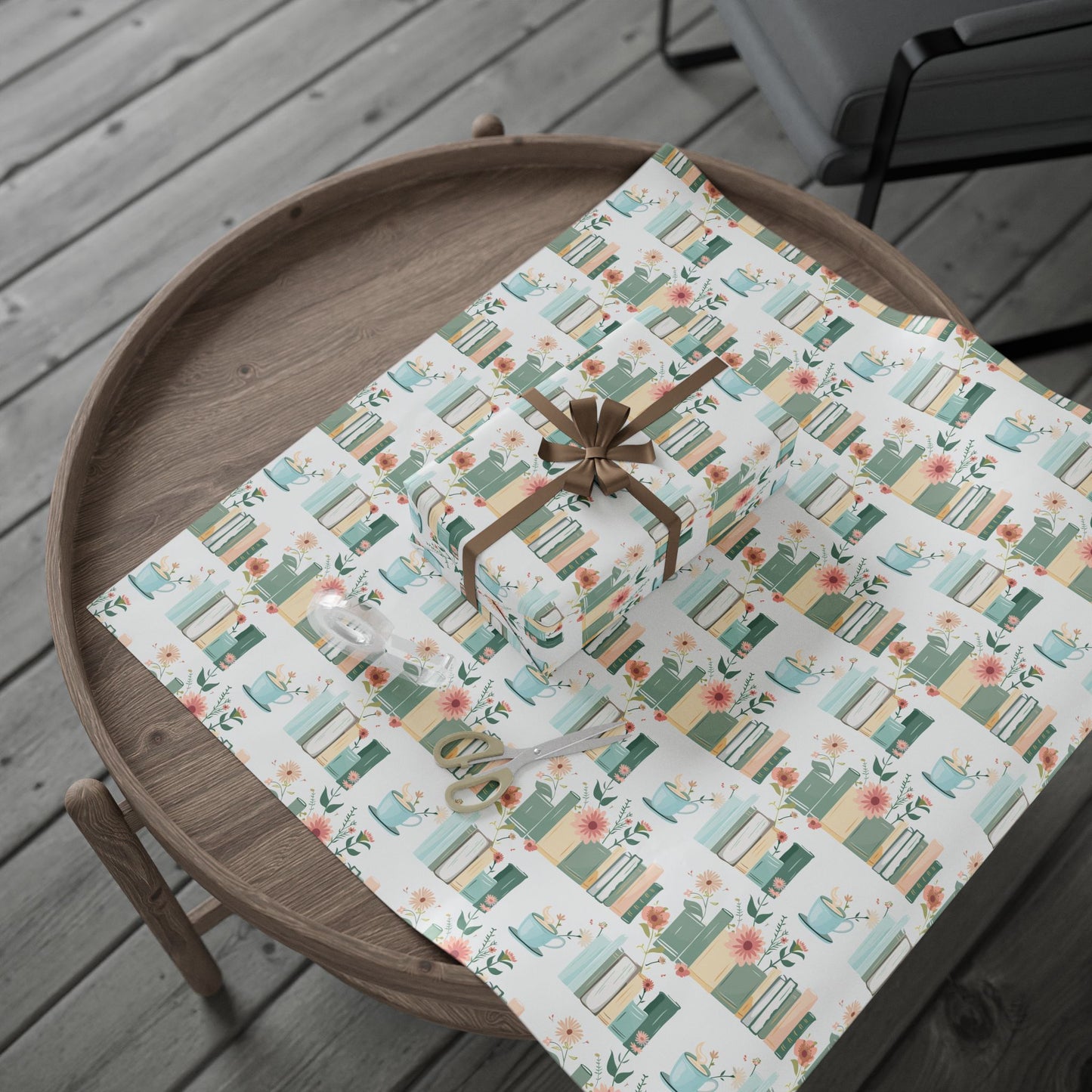 Botanical Book Themed Wrapping Paper - Book Lovers Gift Wrap, Floral Gift Paper for Birthdays, Anniversaries, Baby Showers, Literary Parties