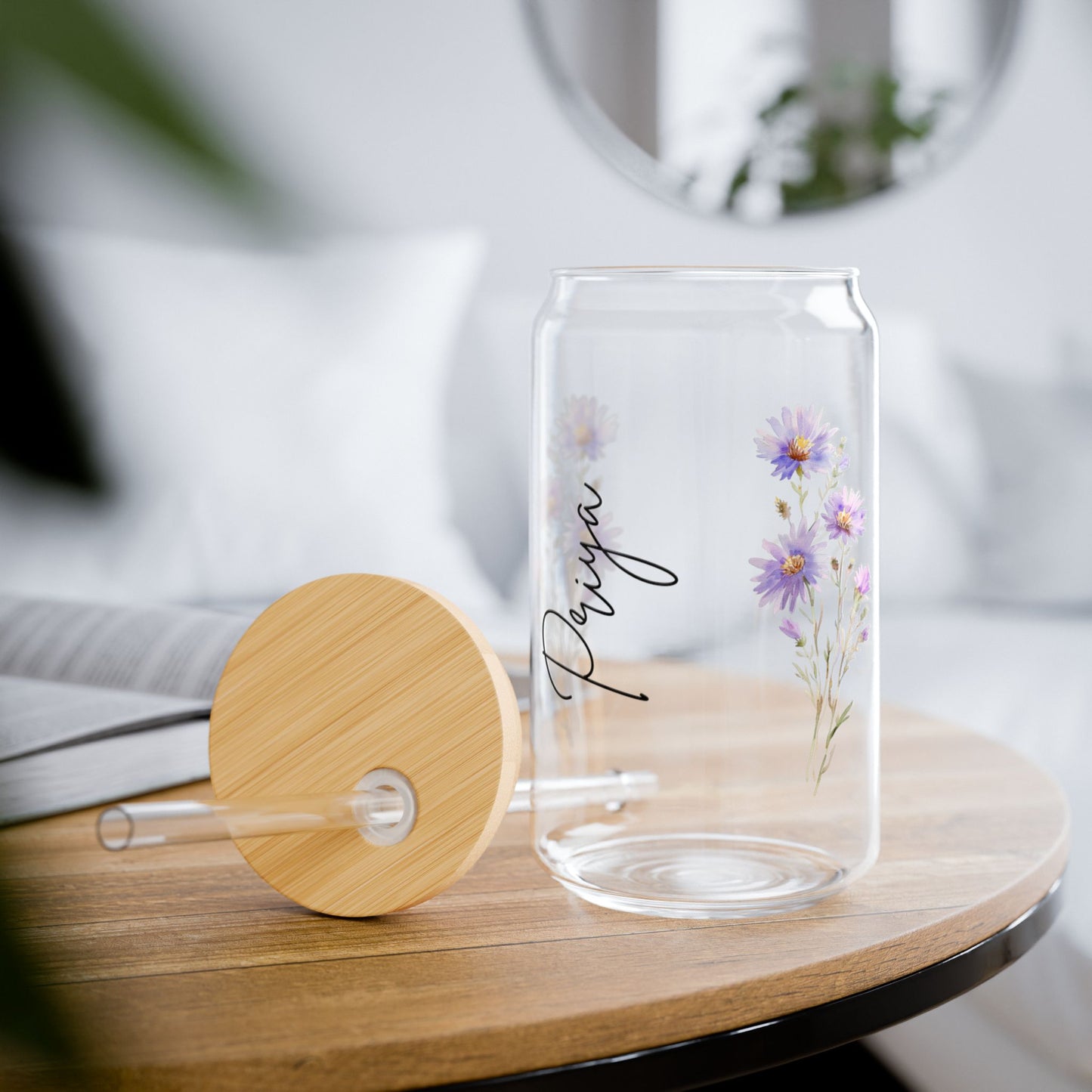 Floral Sipper Glass, 16oz Eco-Friendly Drinkware, Perfect for Garden Parties, Gifts for Nature Lovers, Reusable Water Bottle