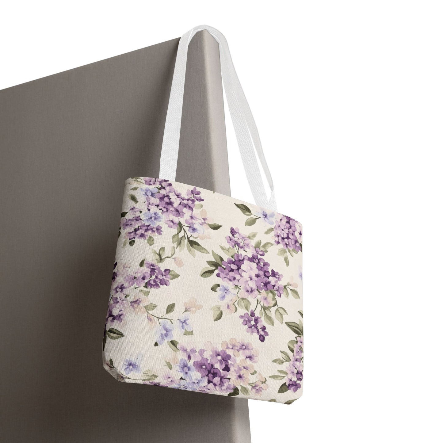 Floral Tote Bag, AOP Shopping Bag, Eco-Friendly Tote, Purple Flower Bag, Gift for Her, Reusable Market Bag, Spring Accessory