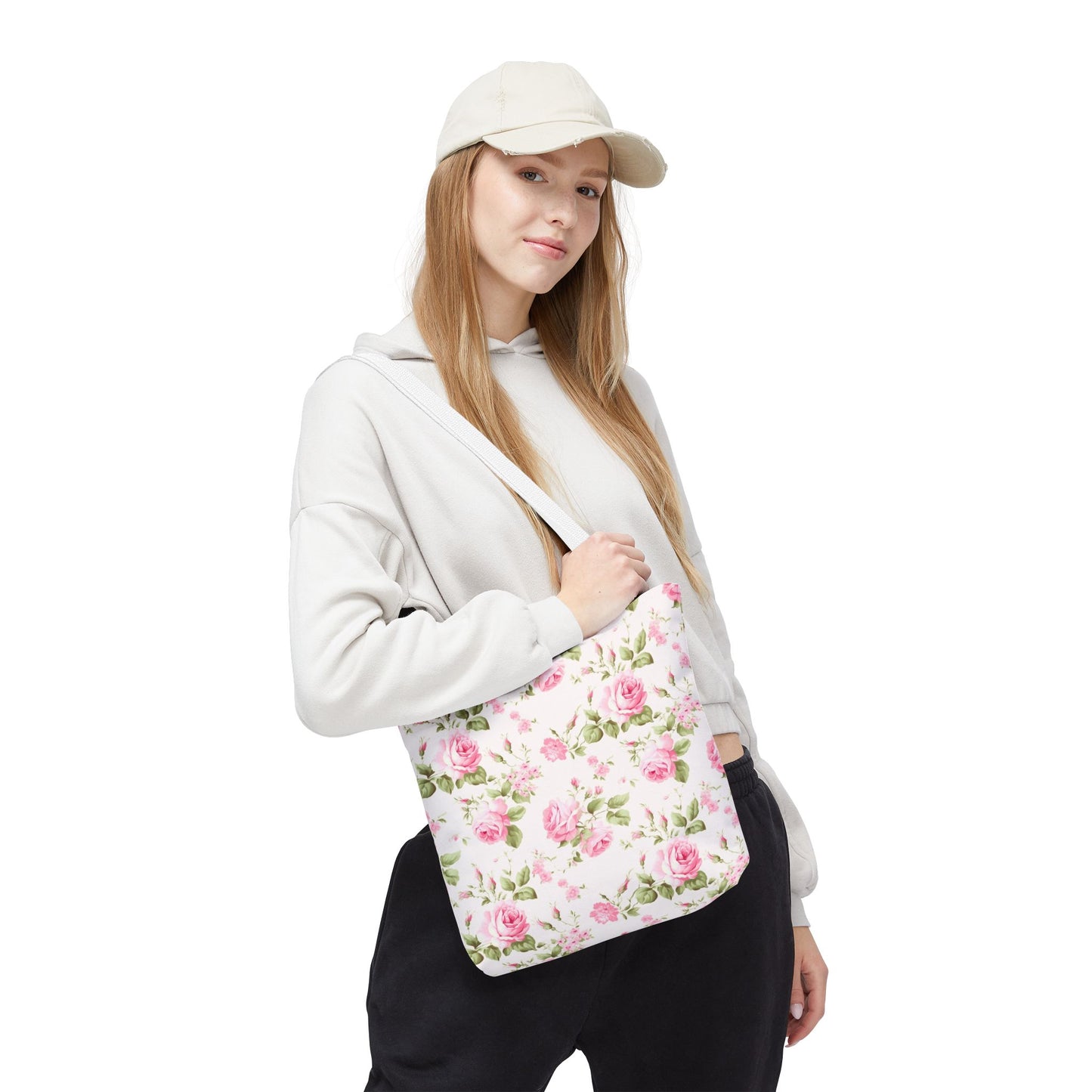 Floral Tote Bag, Rose Pattern Shoulder Bag, Stylish Eco-Friendly Shopper, Gift for Her, Spring Summer Accessory