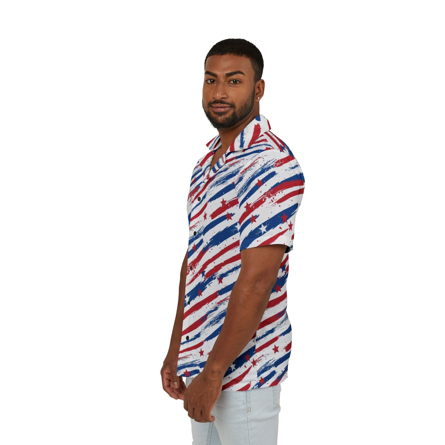 Patriotic Hawaiian Camp Shirt, Casual Summer Shirt, 4th of July Outfit, Beachwear, Vacation Essentials