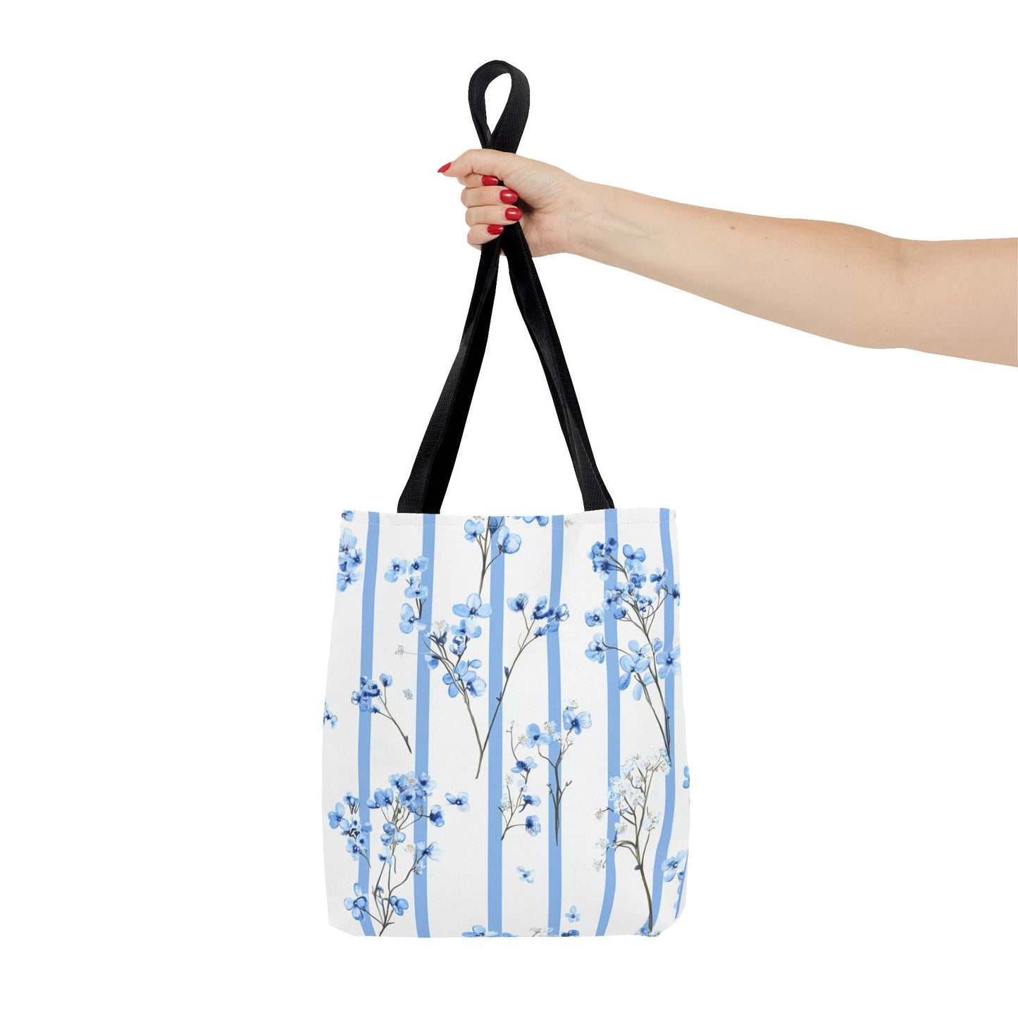 Floral Blue Striped Tote Bag - Stylish Beach Carryall, Reusable Grocery Tote, Gift for Her, Spring Floral Bag, Everyday Handbag