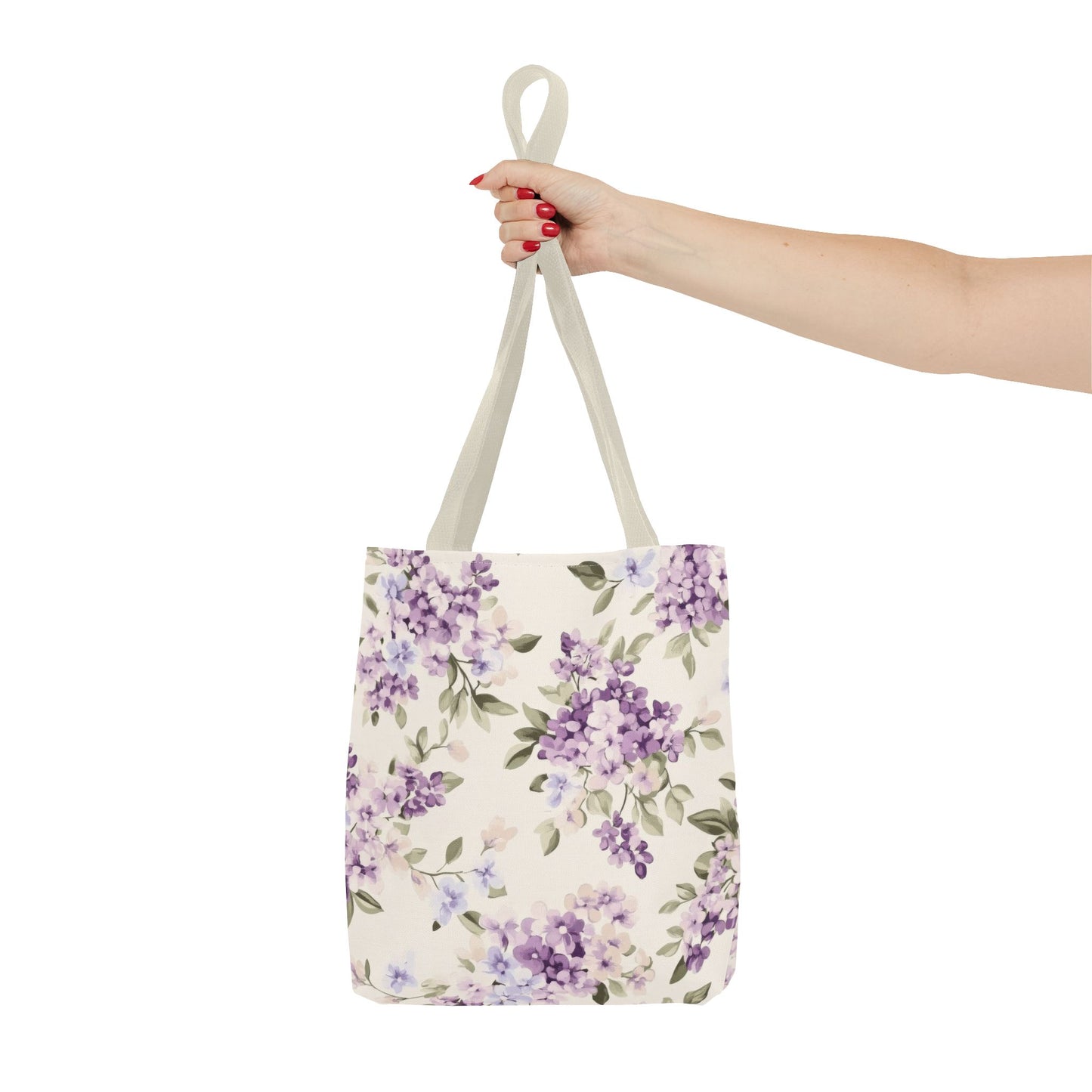 Floral Tote Bag, AOP Shopping Bag, Eco-Friendly Tote, Purple Flower Bag, Gift for Her, Reusable Market Bag, Spring Accessory