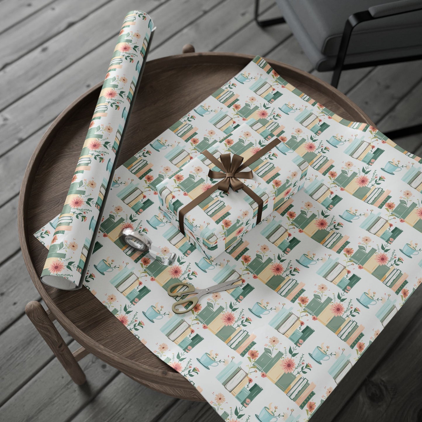 Botanical Book Themed Wrapping Paper - Book Lovers Gift Wrap, Floral Gift Paper for Birthdays, Anniversaries, Baby Showers, Literary Parties