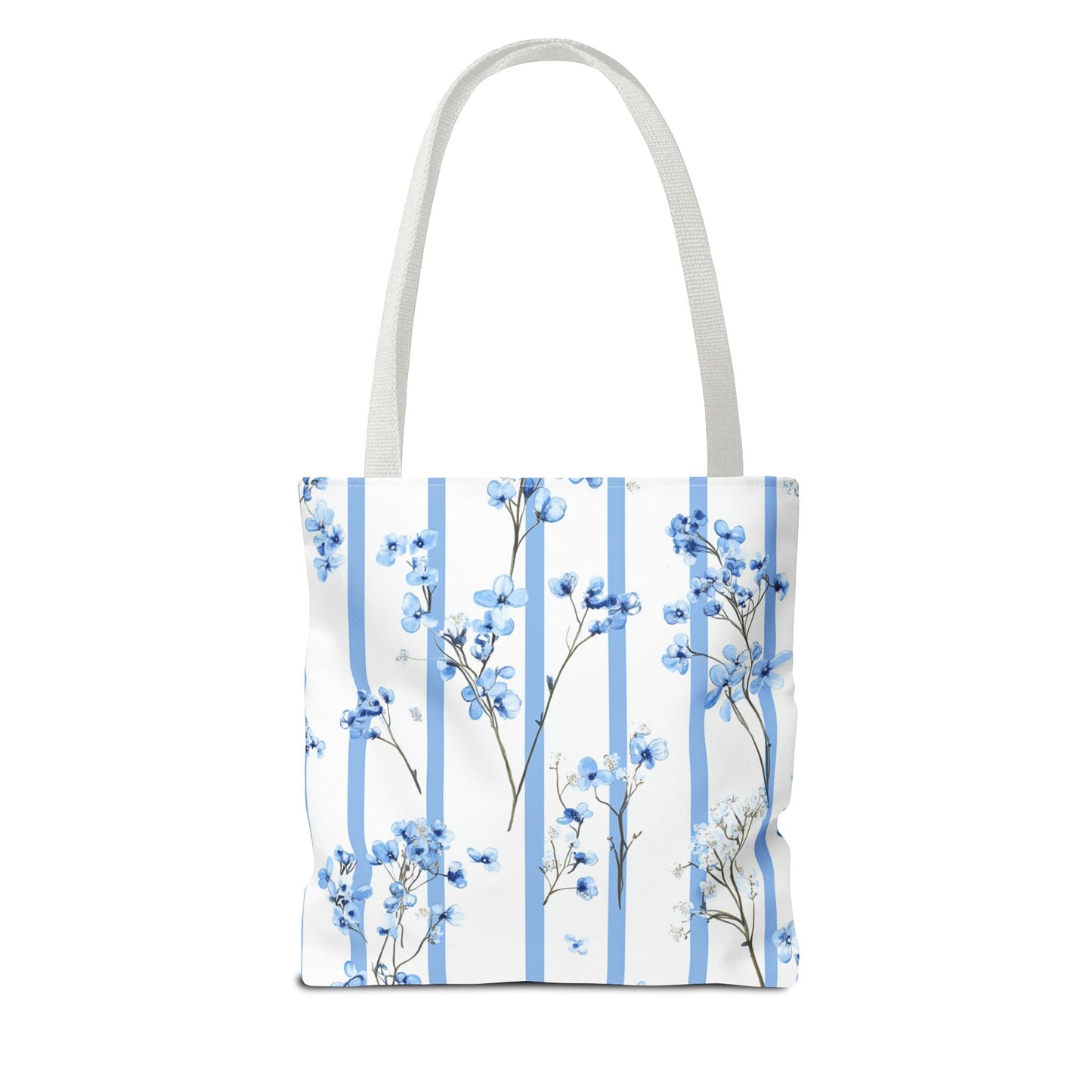 Floral Blue Striped Tote Bag - Stylish Beach Carryall, Reusable Grocery Tote, Gift for Her, Spring Floral Bag, Everyday Handbag