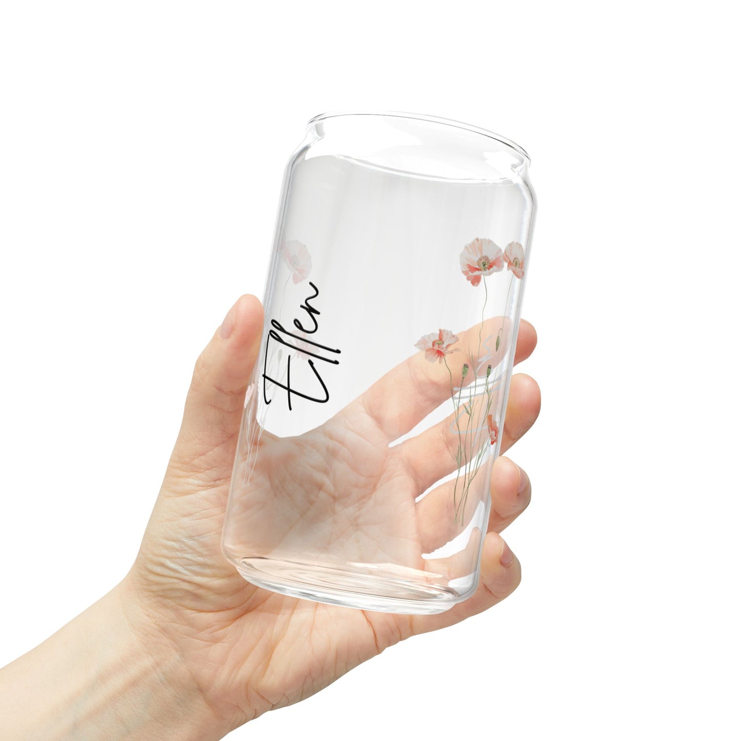 Personalized Floral Sipper Glass, 16oz Drinkware, Eco-Friendly Water Bottle, Cute Gift, Home Decor, Customizable