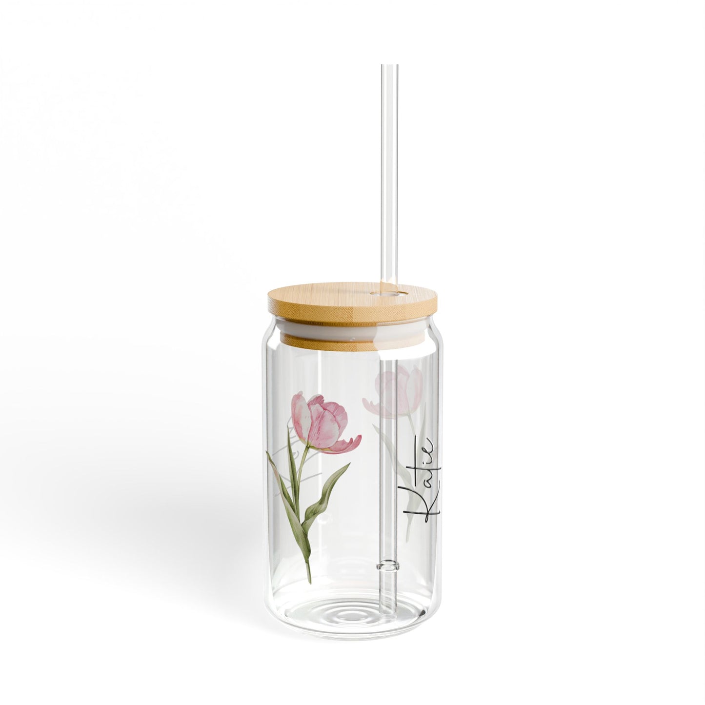Personalized Floral Sipper Glass, Custom Drinkware, Eco-Friendly Water Bottle, Spring Decor, Gift for Her, Engagement Gift