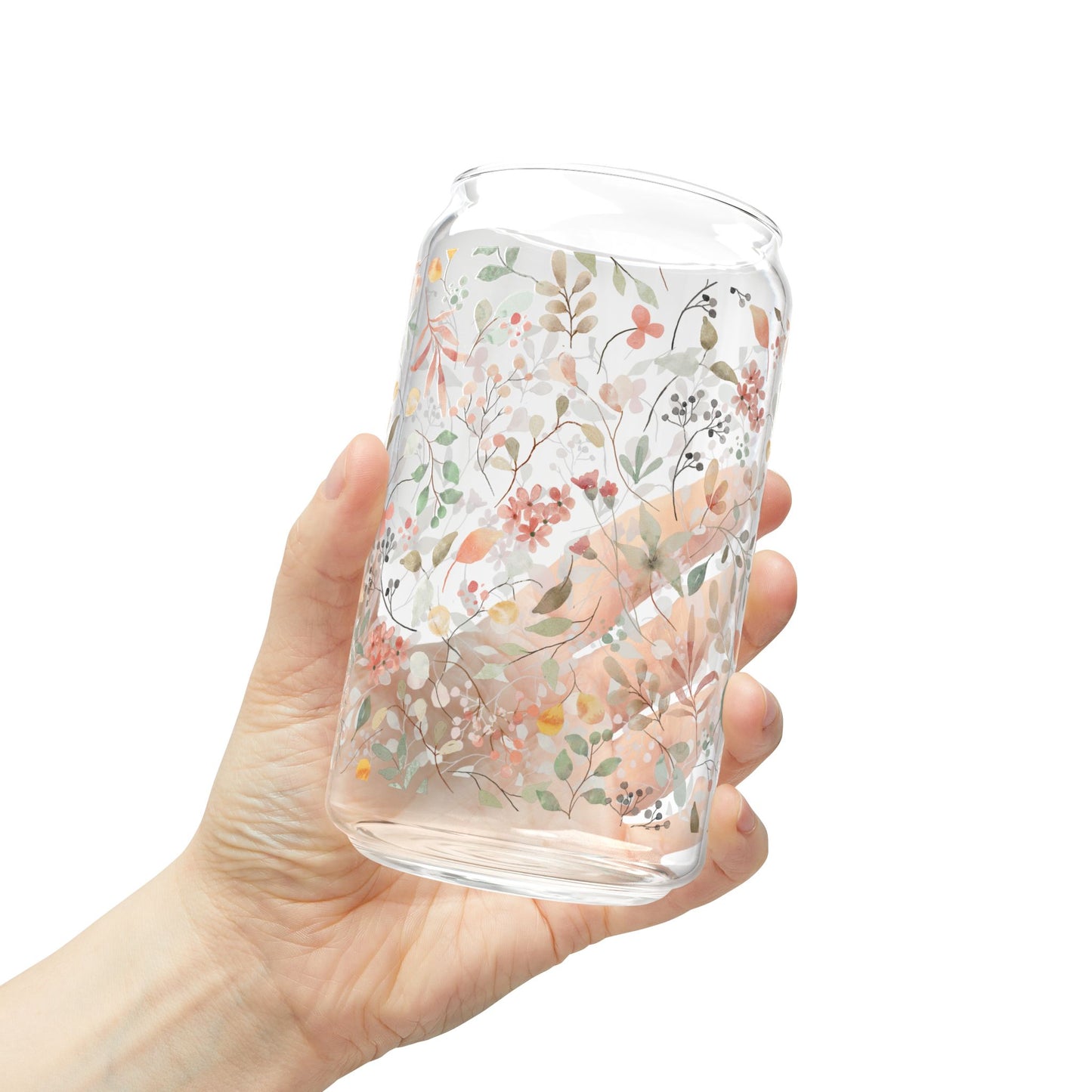 Floral Sipper Glass, 16oz Water Bottle, Eco-Friendly Drinkware, Botanical Straw Jar, Gift for Garden Lovers, Party Essential