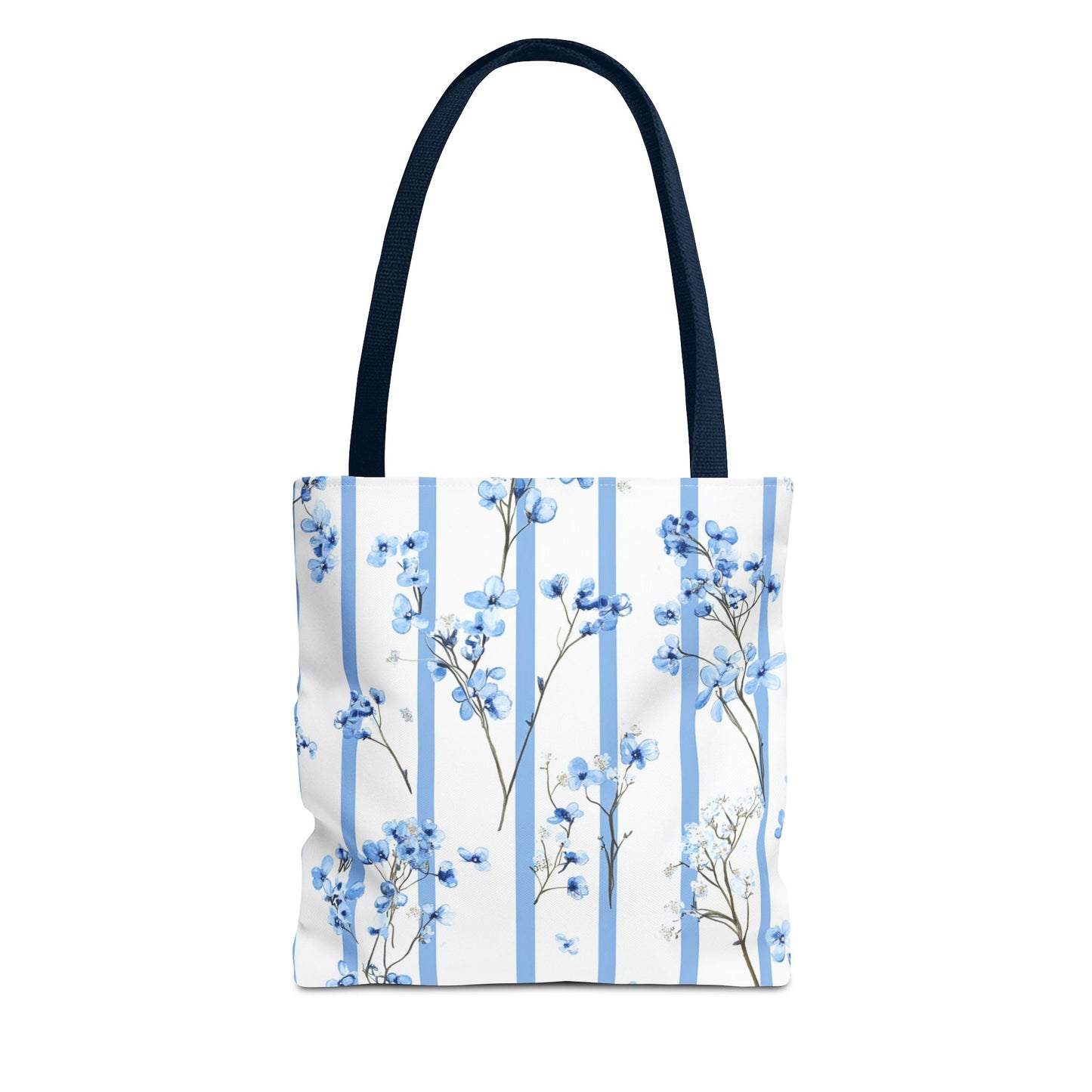 Floral Blue Striped Tote Bag - Stylish Beach Carryall, Reusable Grocery Tote, Gift for Her, Spring Floral Bag, Everyday Handbag