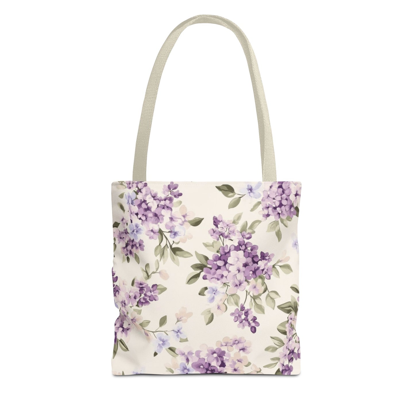 Floral Tote Bag, AOP Shopping Bag, Eco-Friendly Tote, Purple Flower Bag, Gift for Her, Reusable Market Bag, Spring Accessory
