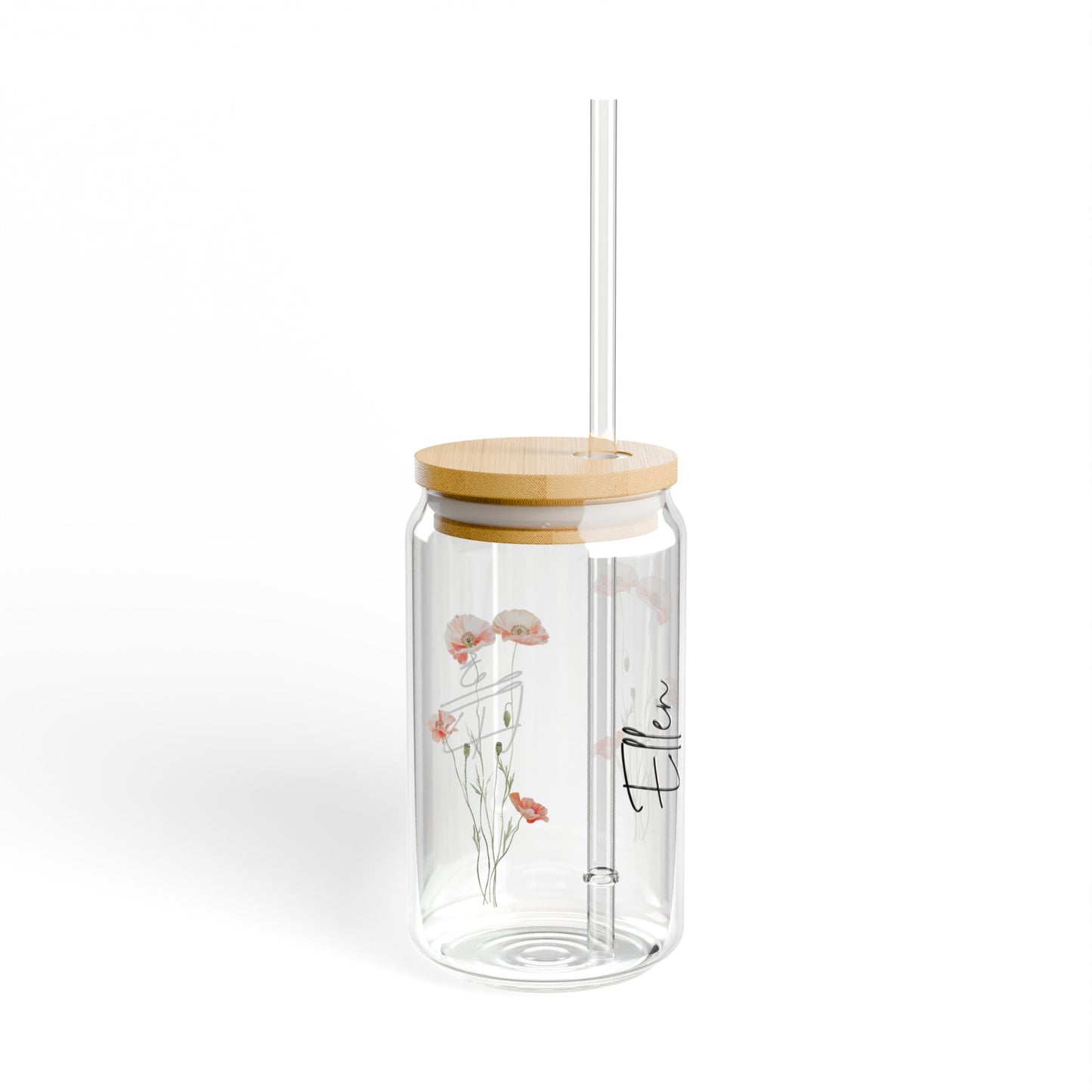 Personalized Floral Sipper Glass, 16oz Drinkware, Eco-Friendly Water Bottle, Cute Gift, Home Decor, Customizable