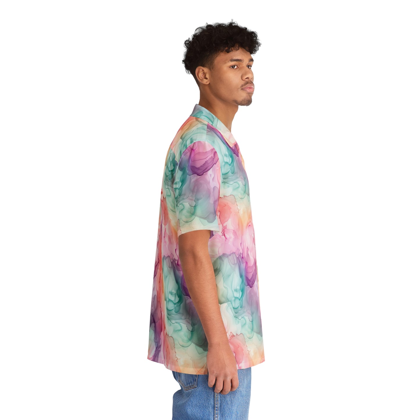 Vibrant AOP Men's Hawaiian Shirt, Summer Beachwear, Colorful Button-Up, Tropical Vacation Outfit, Gift for Him, Great for Parties