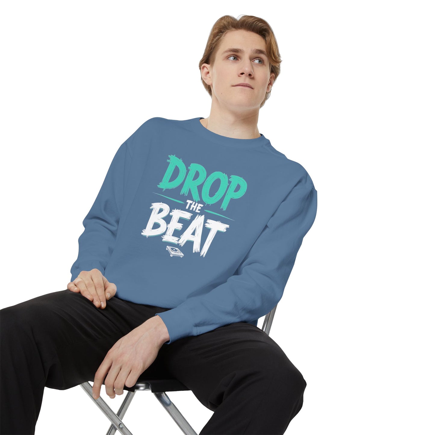 Drop the Beat Sweatshirt, Cozy Music Sweatshirt, Unisex Graphic Apparel, Perfect for Concerts, Unique Gift for Music Lovers