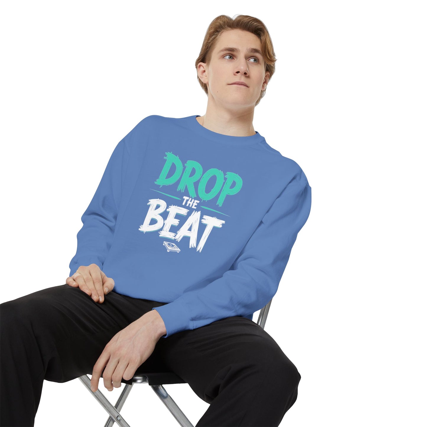 Drop the Beat Sweatshirt, Cozy Music Sweatshirt, Unisex Graphic Apparel, Perfect for Concerts, Unique Gift for Music Lovers