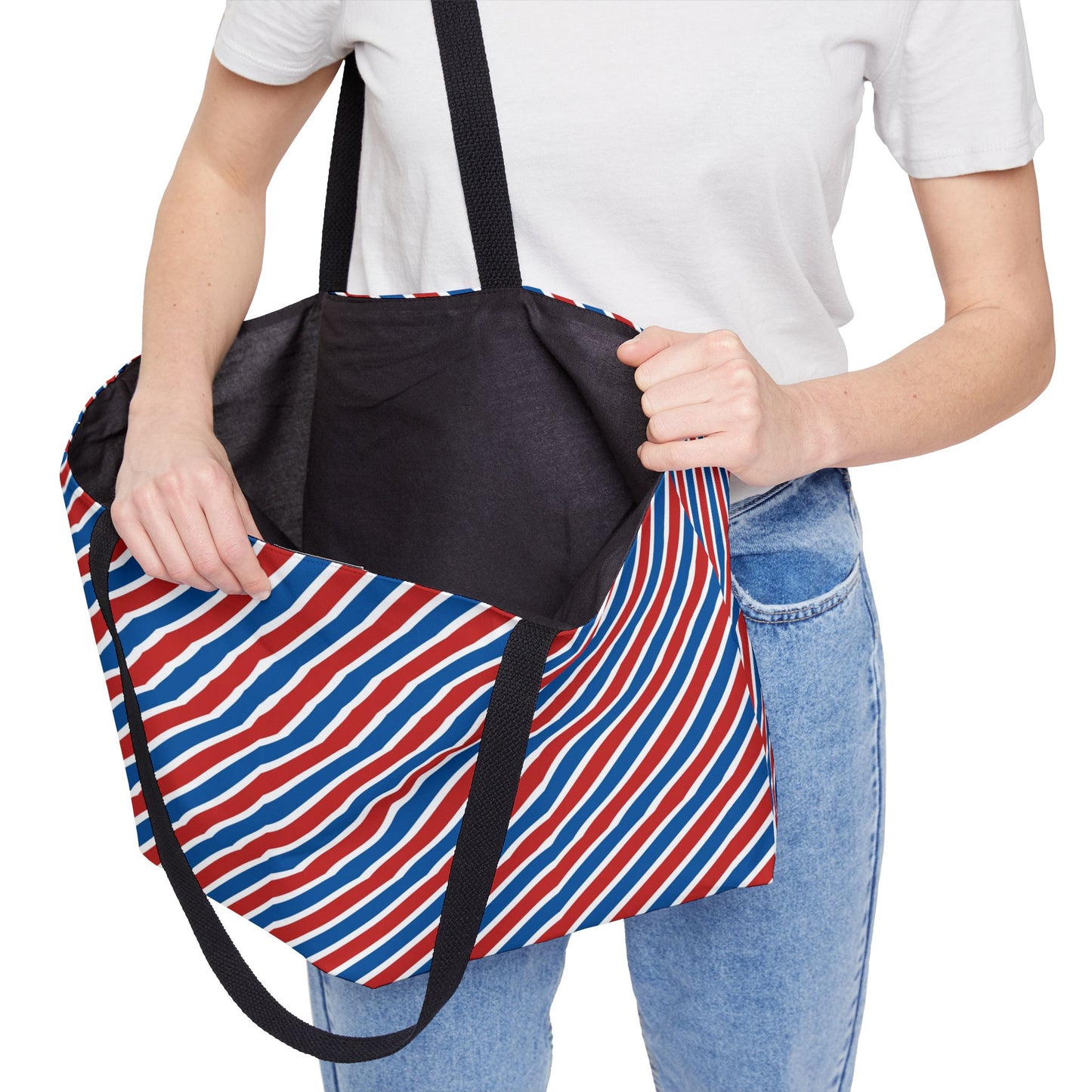 Patriotic Striped Weekender Tote Bag, Beach Bag, Travel Tote, Patterned Carryall, Gift for Her, Summer Vacation Accessories