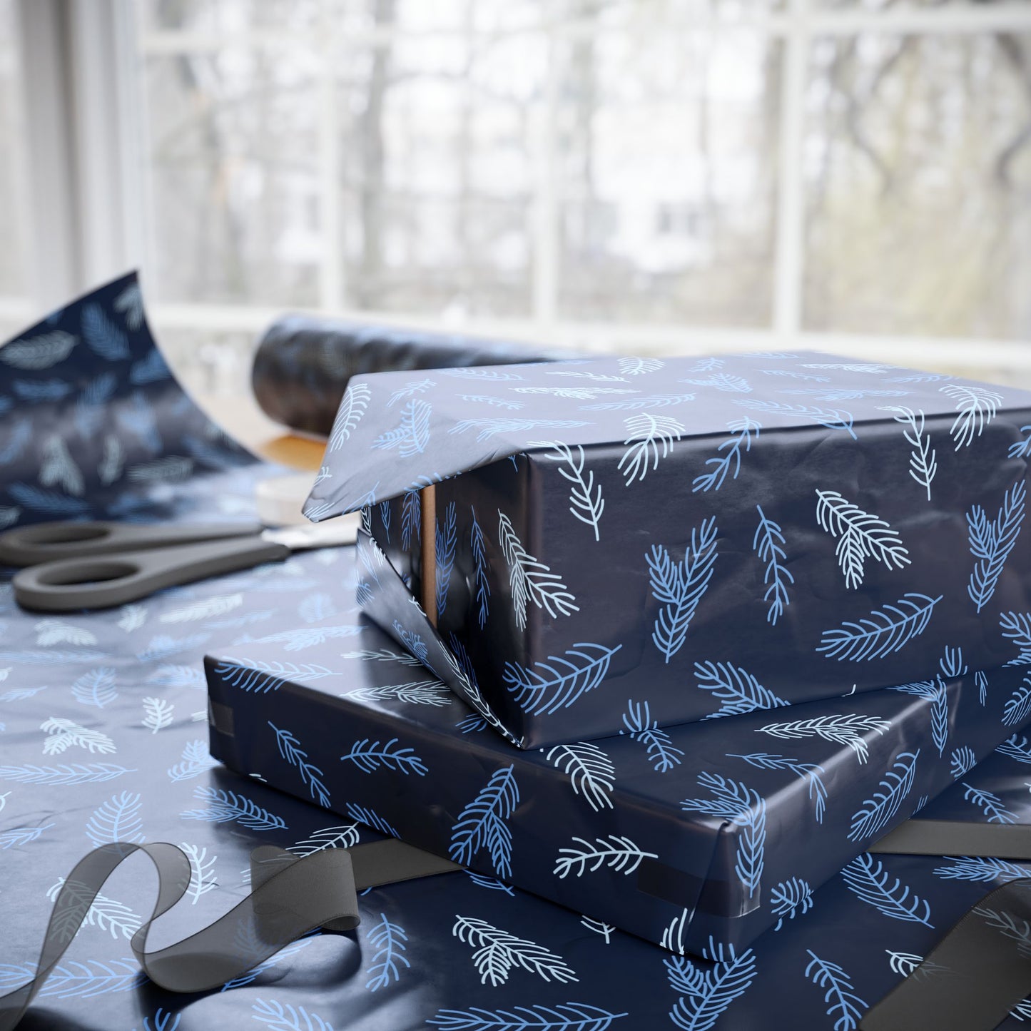 Elegant Floral Wrapping Paper, Gift Wrap for Birthdays, Holidays, Special Occasions, Eco-Friendly, Blue and White Design