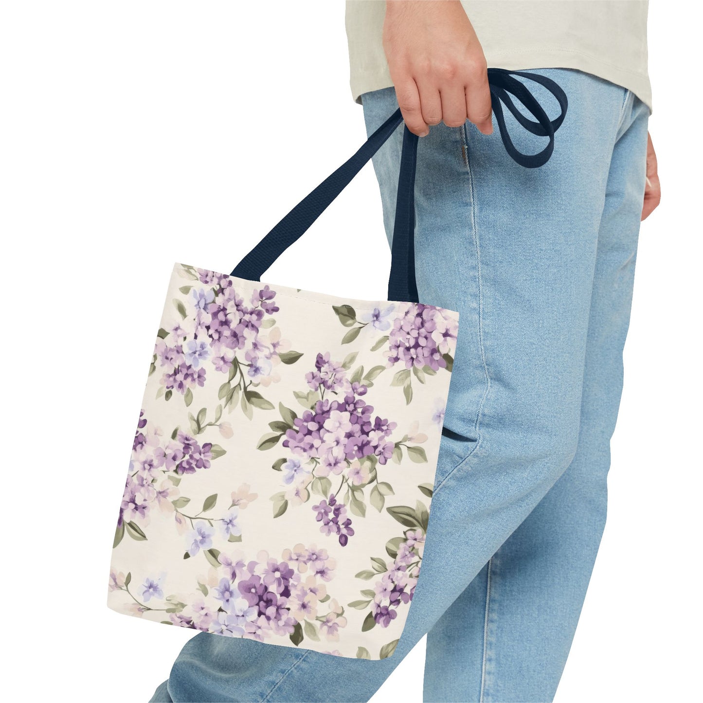 Floral Tote Bag, AOP Shopping Bag, Eco-Friendly Tote, Purple Flower Bag, Gift for Her, Reusable Market Bag, Spring Accessory