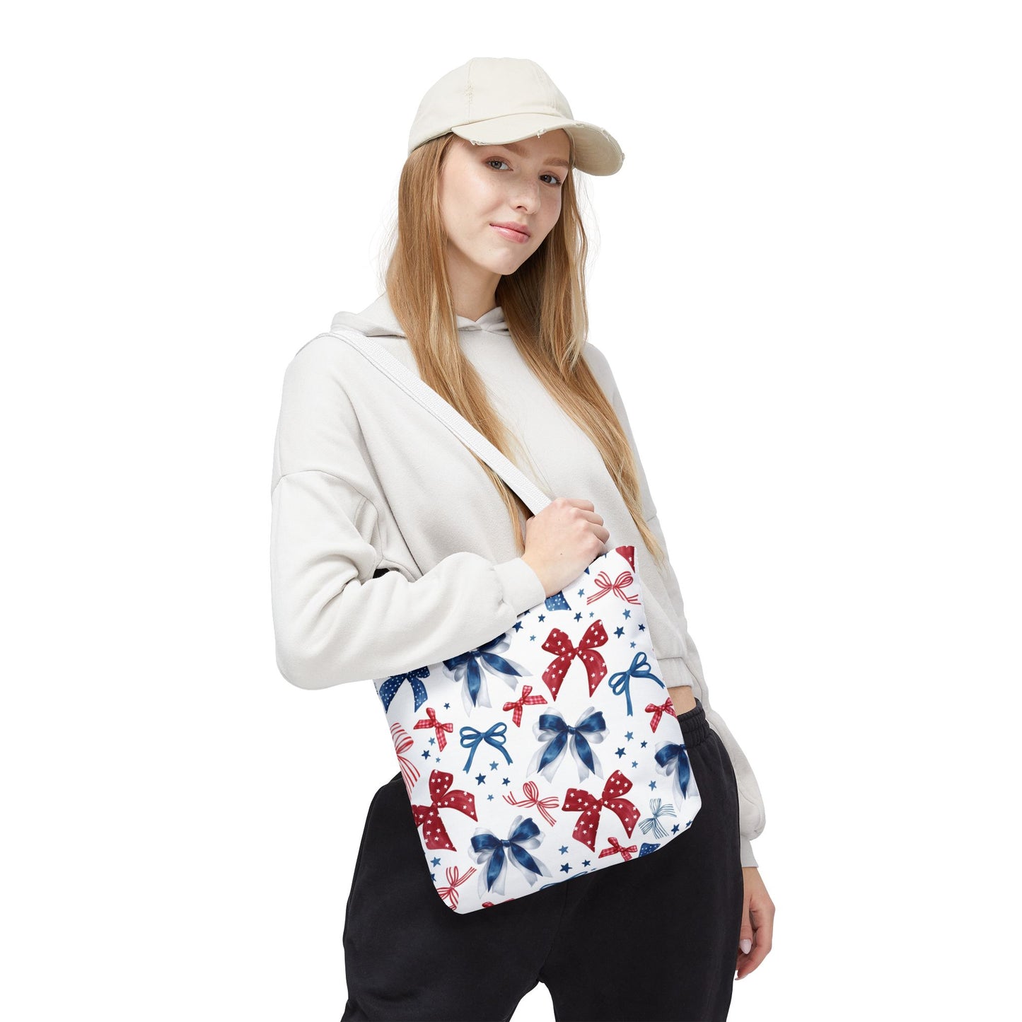 Patriotic Tote Bag with Bows, Versatile Shopping Bag, Holiday Gift Tote, Stylish All-Purpose Bag, Independence Day Accessory, Gift for Her